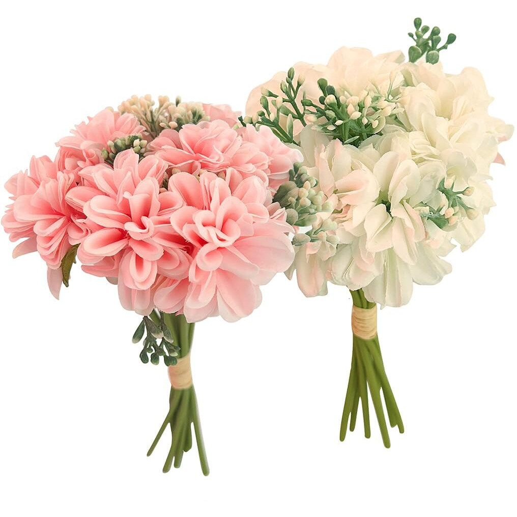 TIED RIBBONS Pack of 2 Artificial Hydrangea Dahlia Flowers Bunch for Home Decor Vase Pot Living Room Bedroom Office Table Decoration Items (Pot not Included) (Multi, 24.1 cm)
