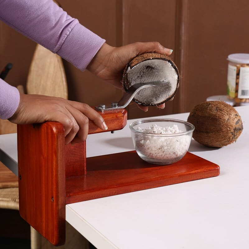 Bmado Homefull Polished Wooden Table Top Coconut Scraper Chirava Grater Thengai Thuruvi(Weight-850 gram)