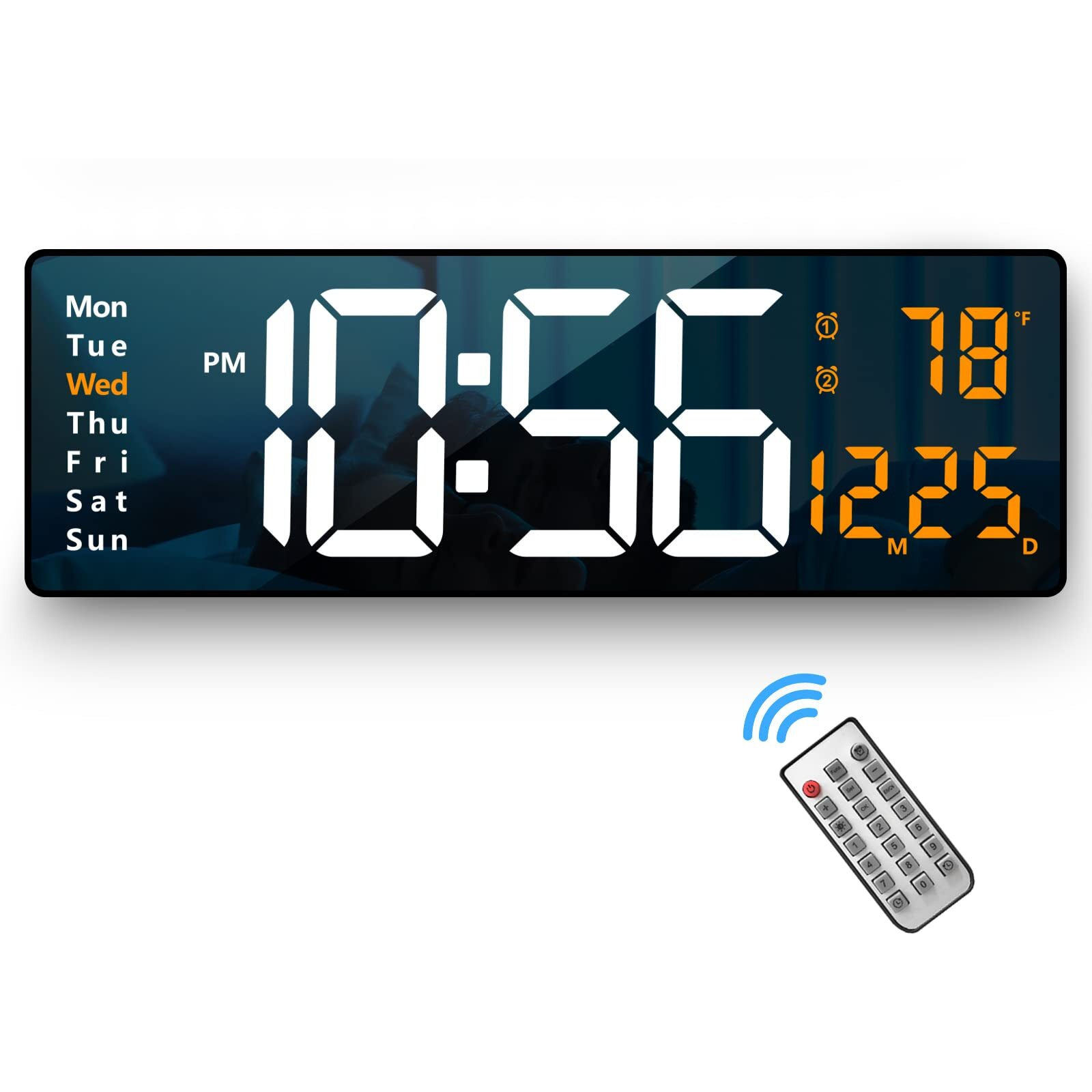 Digital Wall Clock Large Display, 16.2 Inch Large Wall Clocks, Modern LED Digital Clock with Remote Control for Living Room Decor, Automatic Brightness Dimmer Big Clock with Date Week Temperature