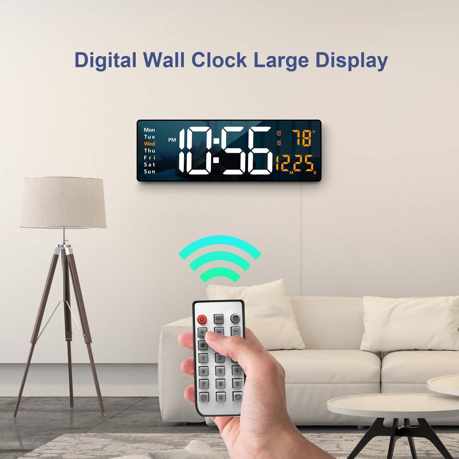 Digital Wall Clock Large Display, 16.2 Inch Large Wall Clocks, Modern LED Digital Clock with Remote Control for Living Room Decor, Automatic Brightness Dimmer Big Clock with Date Week Temperature