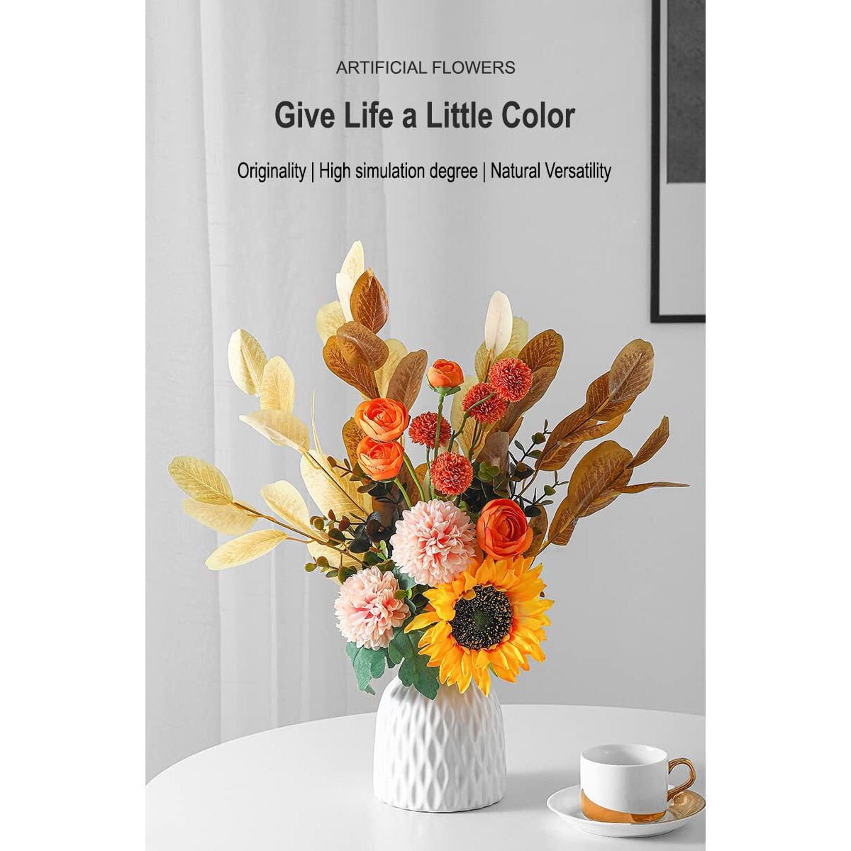 FURN ASPIRE Combo Set Of Ceramic Vase And Hand Made Artificial Flowers Bouquet (Vase1), Blue