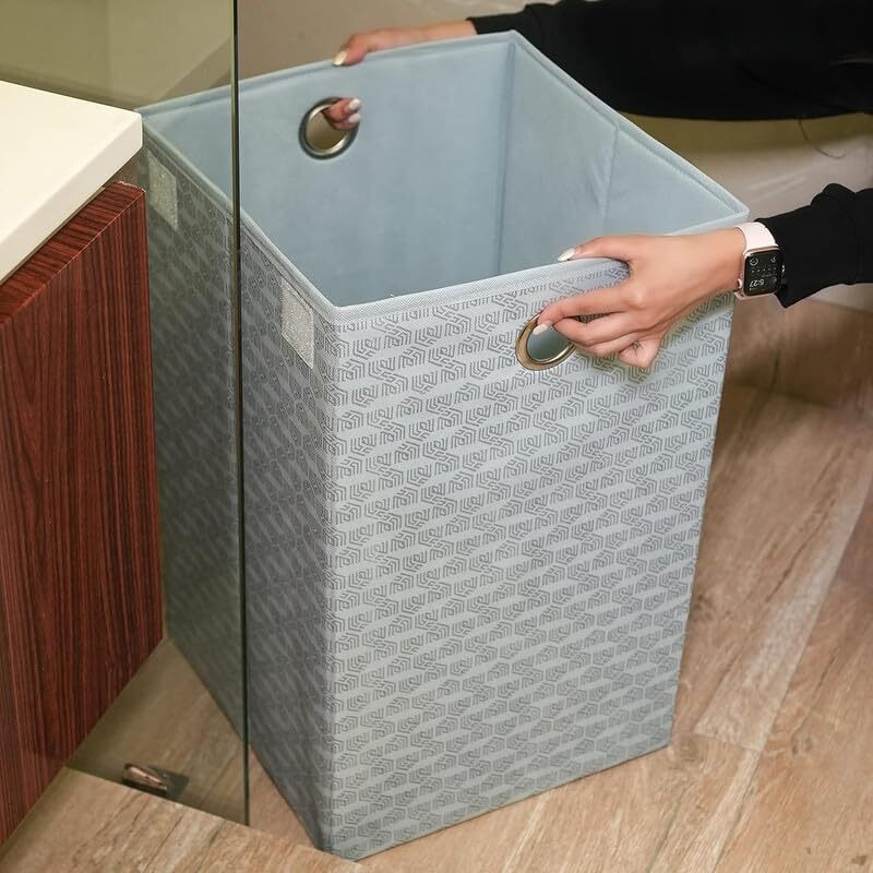 Homestrap Printed Foldable Laundry Bag/Bin Cum Basket with Lid and Handle Capacity- (75LTR) (Grey) Pack of 2 (Featured on Shark Tank)(Polypropylene)