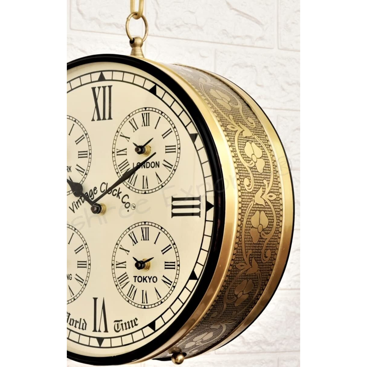 Vintage Clock Handcrafted Double Side Clock / 12 Inch/World Clock/VC-65090