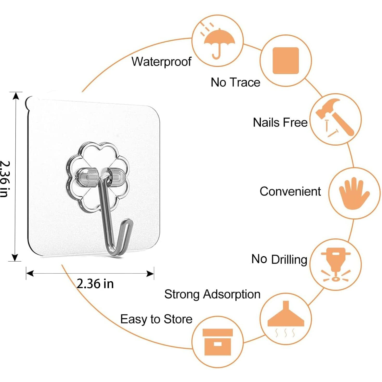 HASTHIP 20pcs Heavy Duty Self Adhesive Hooks, Transparent Wall Hooks for Bathroom Shower Door Kitchen Outdoor Home Improvement Utility Hook for wall without drilling