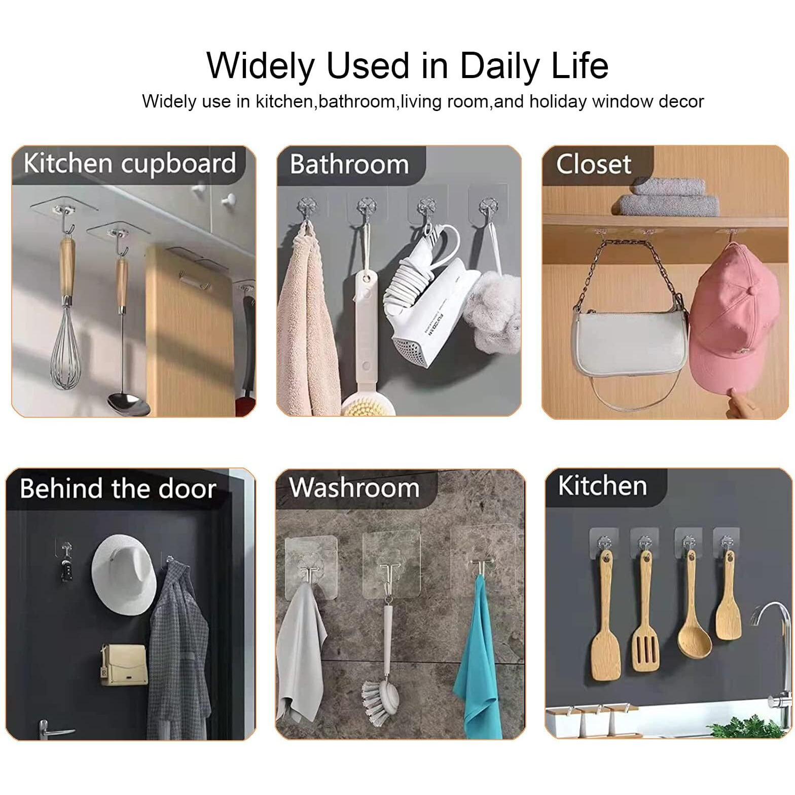 HASTHIP 20pcs Heavy Duty Self Adhesive Hooks, Transparent Wall Hooks for Bathroom Shower Door Kitchen Outdoor Home Improvement Utility Hook for wall without drilling
