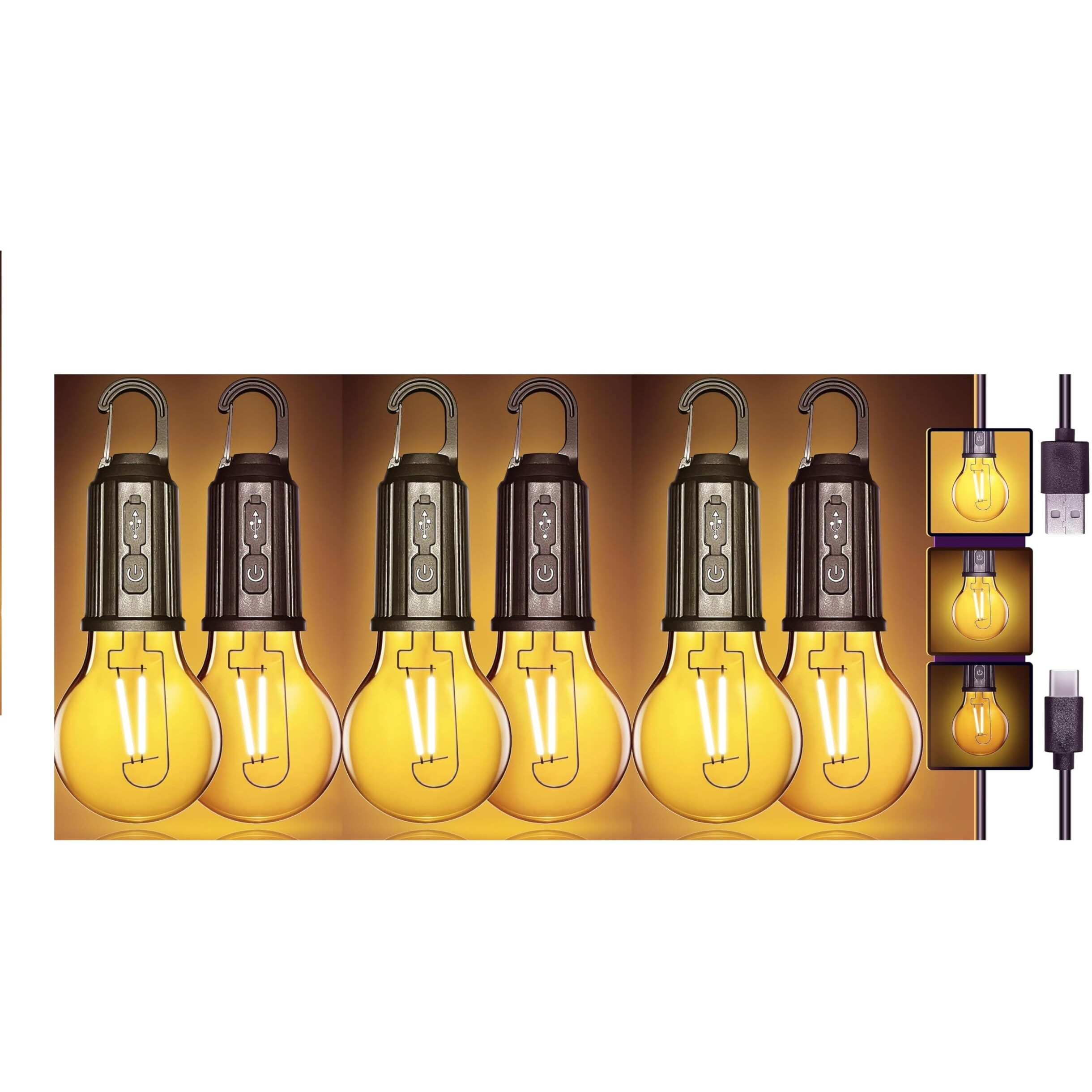 DesiDiya Rechargeable Camping Lights Waterproof LED Bulb Tent Lights with USB Cable 3 Modes Hanging Camping Lantern, Hanging Lamp for Hiking, Emergency, Camping, Household, Car Repairing (Pack of 6)