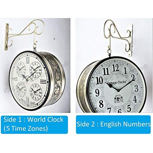 Vintage Clock Handcrafted Double Side Clock / 12 Inch/World Clock/VC-65090