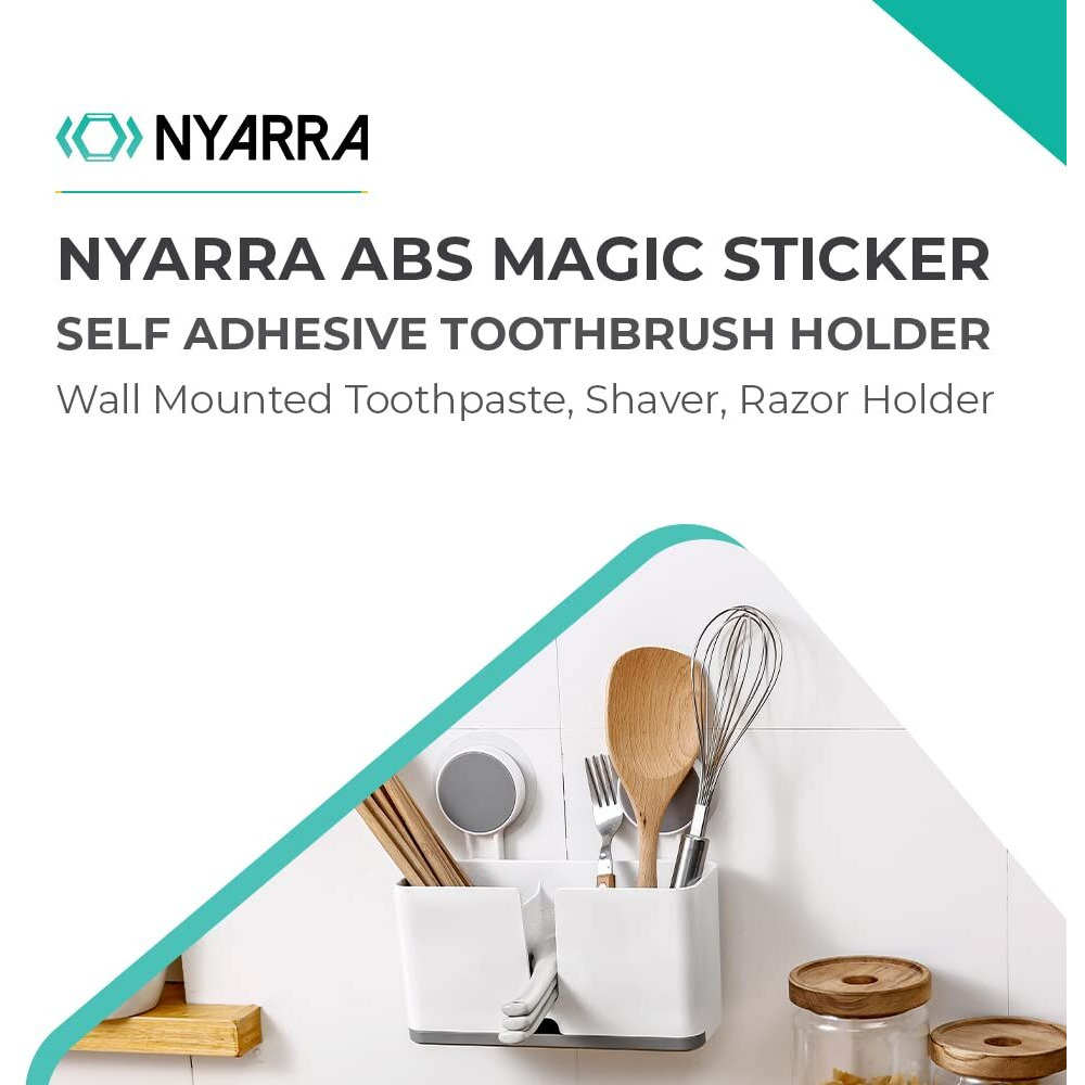 Nyarra Self Adhesive Magic Sticker Toothbrush Holder Wall Mounted for Bathroom, Organizer for Electric Toothbrushes, Toothpaste, Shaver, Razor and Makeup Brush [NR-1336]
