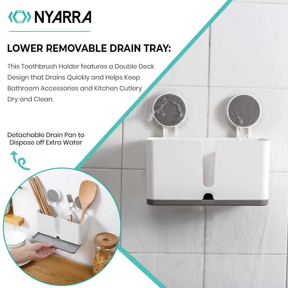 Nyarra Self Adhesive Magic Sticker Toothbrush Holder Wall Mounted for Bathroom, Organizer for Electric Toothbrushes, Toothpaste, Shaver, Razor and Makeup Brush [NR-1336]