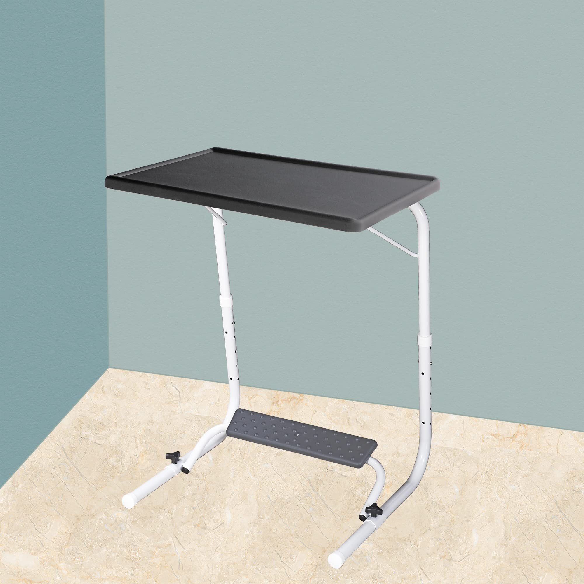TABLE MAGIC - Laptop Table mat Finish, Lapdesk, Utility Table, Multipurpose Table, Table with footrest, Height Adjustable Table, Work at Home Table (White)