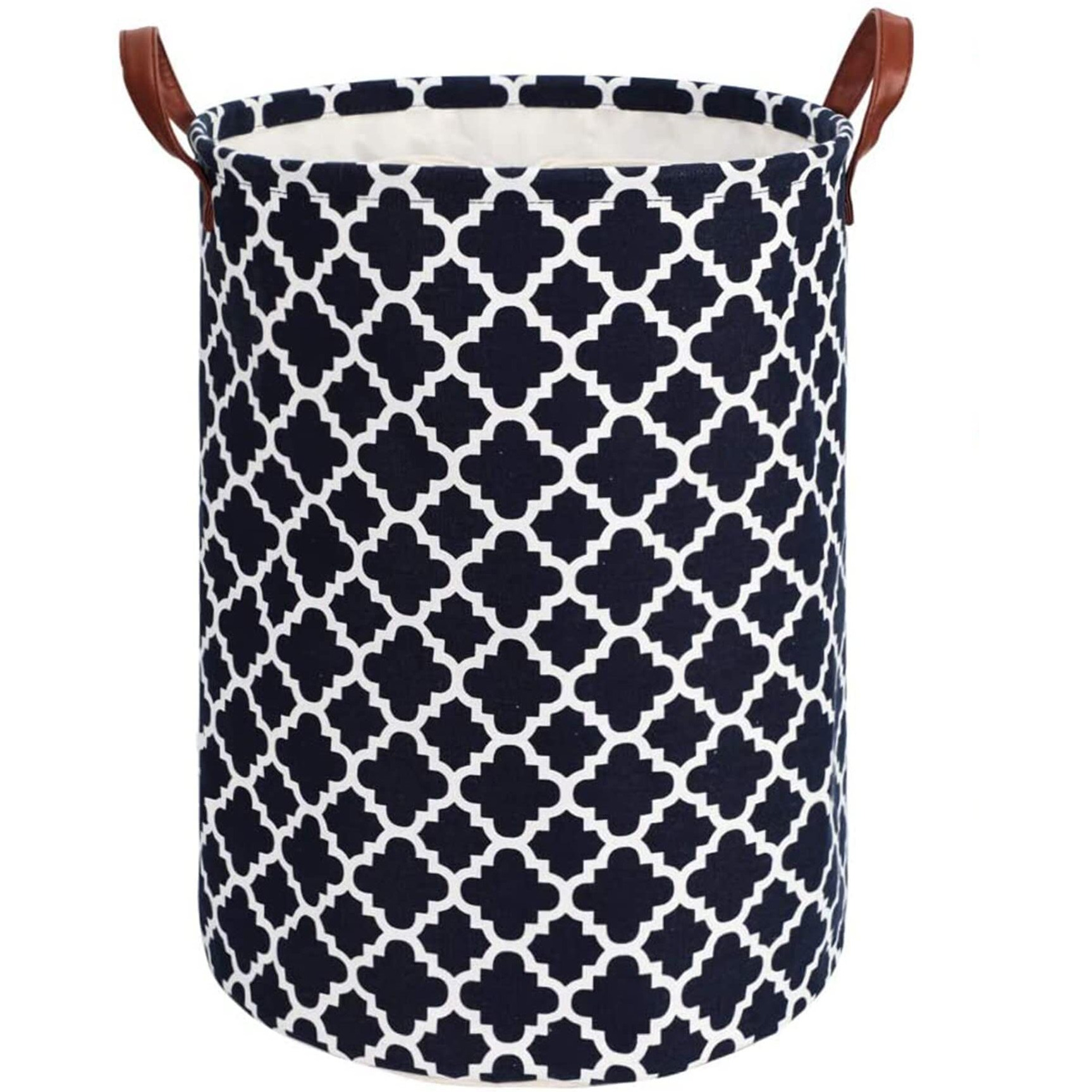 House of Quirk Thickened X-Large 72L Sized Laundry Basket with Durable Leather Handle, Drawstring Round Linen Collapsible Storage Basket, Dirty Clothes Hamper for Bedroom(Black Diamond)