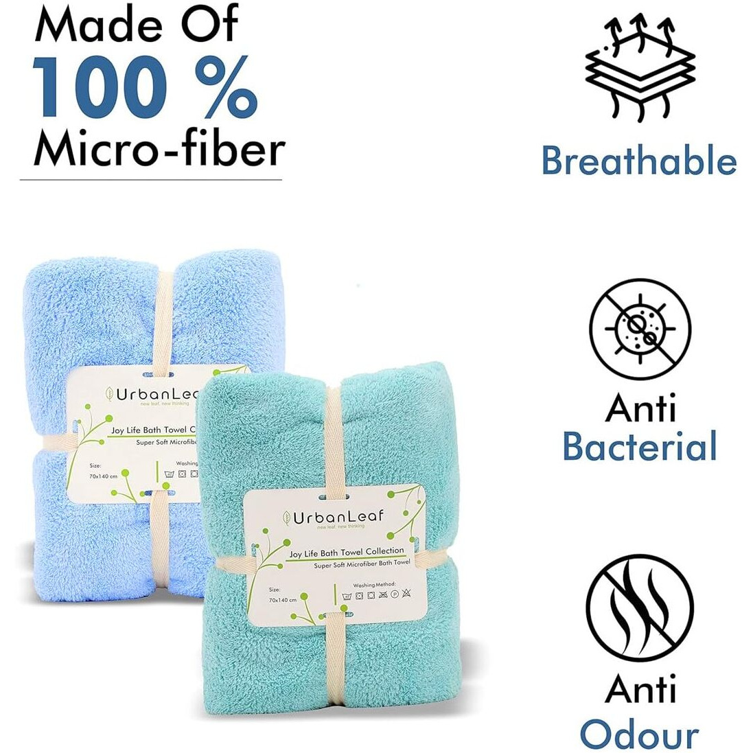 UrbanLeaf Microfiber Large Bath Towel | Quick Dry Super Absorbent- Bath Towel For Men And Women | Blue & Green | Towel For Bath, Travel, Gym, Beach, Pool, And Yoga (70 X 140 Cms), 250 TC