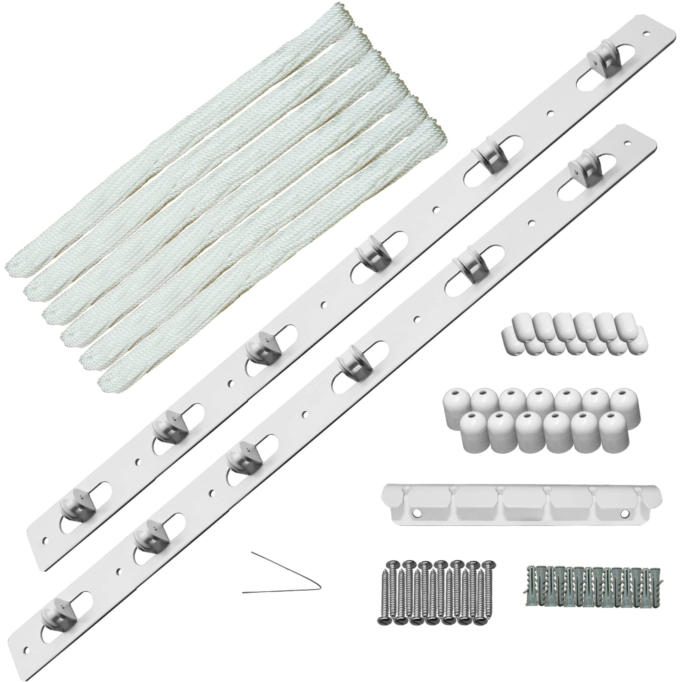 Rainbow Drywell Accessories having Metal Hoisters, Metal Clamp, ABS Caps for 6 Pipe Luxury Individual Drop-Down Ceiling Cloth Dryer Model (Complete Set without Pipes), White