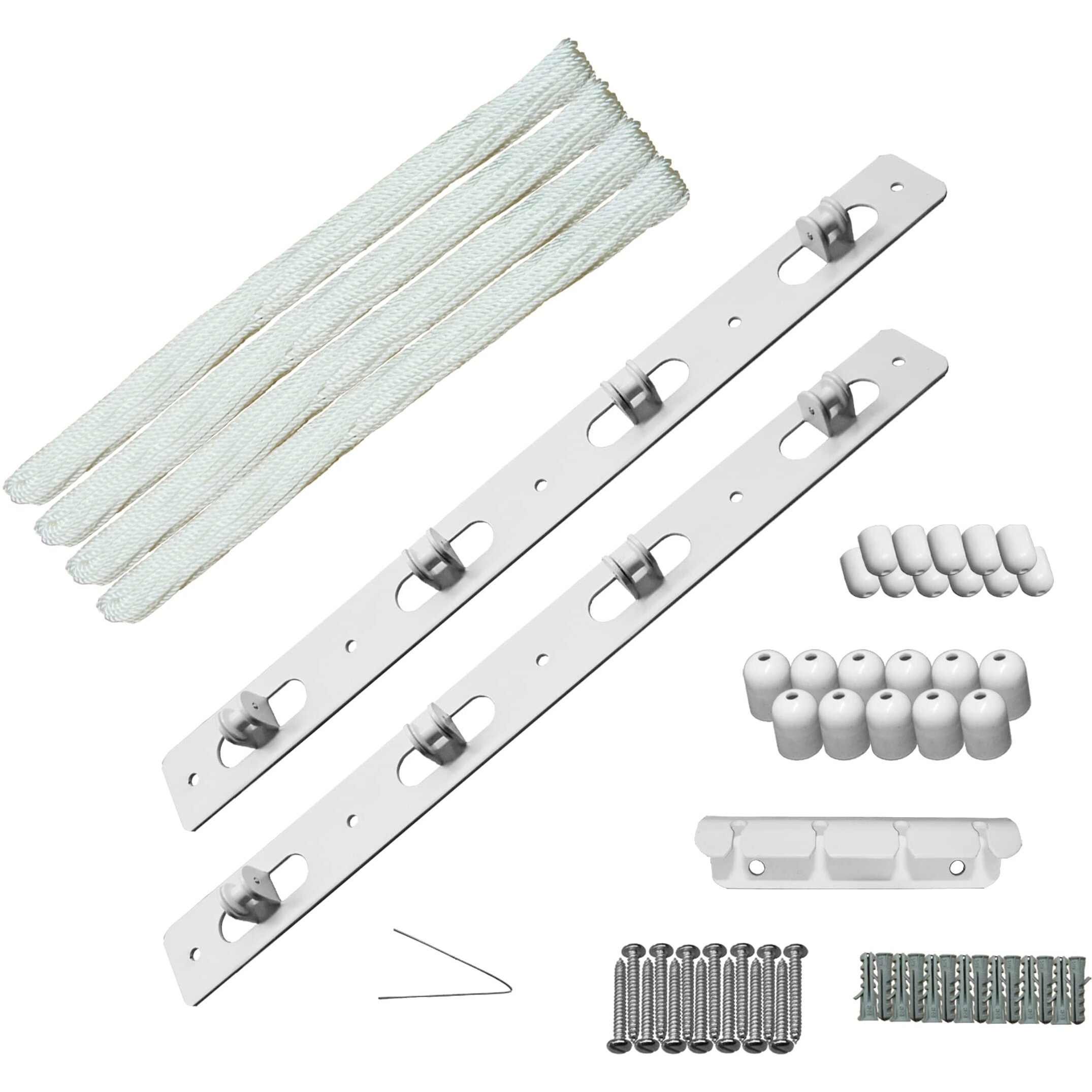 Rainbow Drywell Accessories having Metal Hoisters, Metal Clamp, ABS Caps for 4 Pipe Luxury Individual Drop-Down Ceiling Cloth Dryer Model (Complete Set without Pipes) White