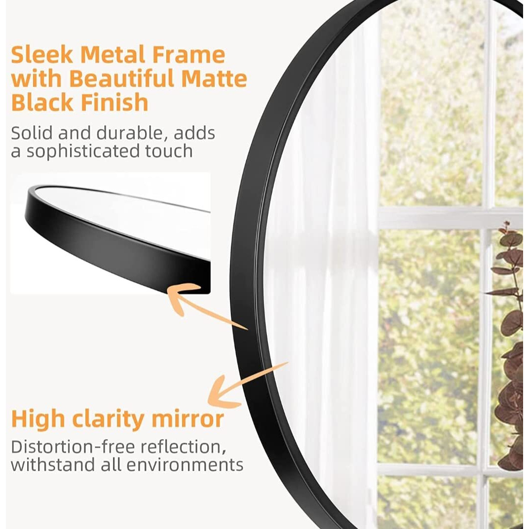 The Arts Box Round Wall Mirror I Metal Frame I Modern Design Metal Frame I Bathroom Wash Basin, Bedroom, Drawing Room (Black, 24)