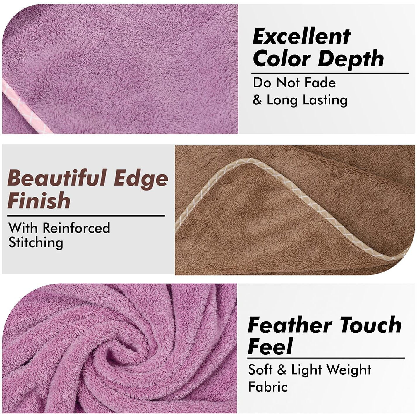 UrbanLeaf Microfiber Large Bath Towel | Quick Dry Super Absorbent - Bath Towel for Men and Women | Brown & Purple | Towel for Bath, Travel, Gym, Beach, Pool, and Yoga (70 X 140 CMs)