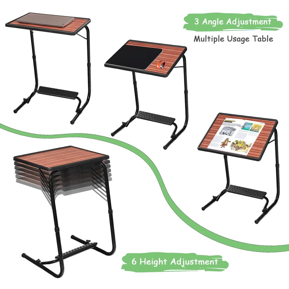 TABLE MAGIC - Laptop Table mat Finish, Lapdesk, Multipurpose Table, Table with footrest, Height Adjustable Table, Work at Home Table, Study Table (TM Footrest- Black Alder, Large)