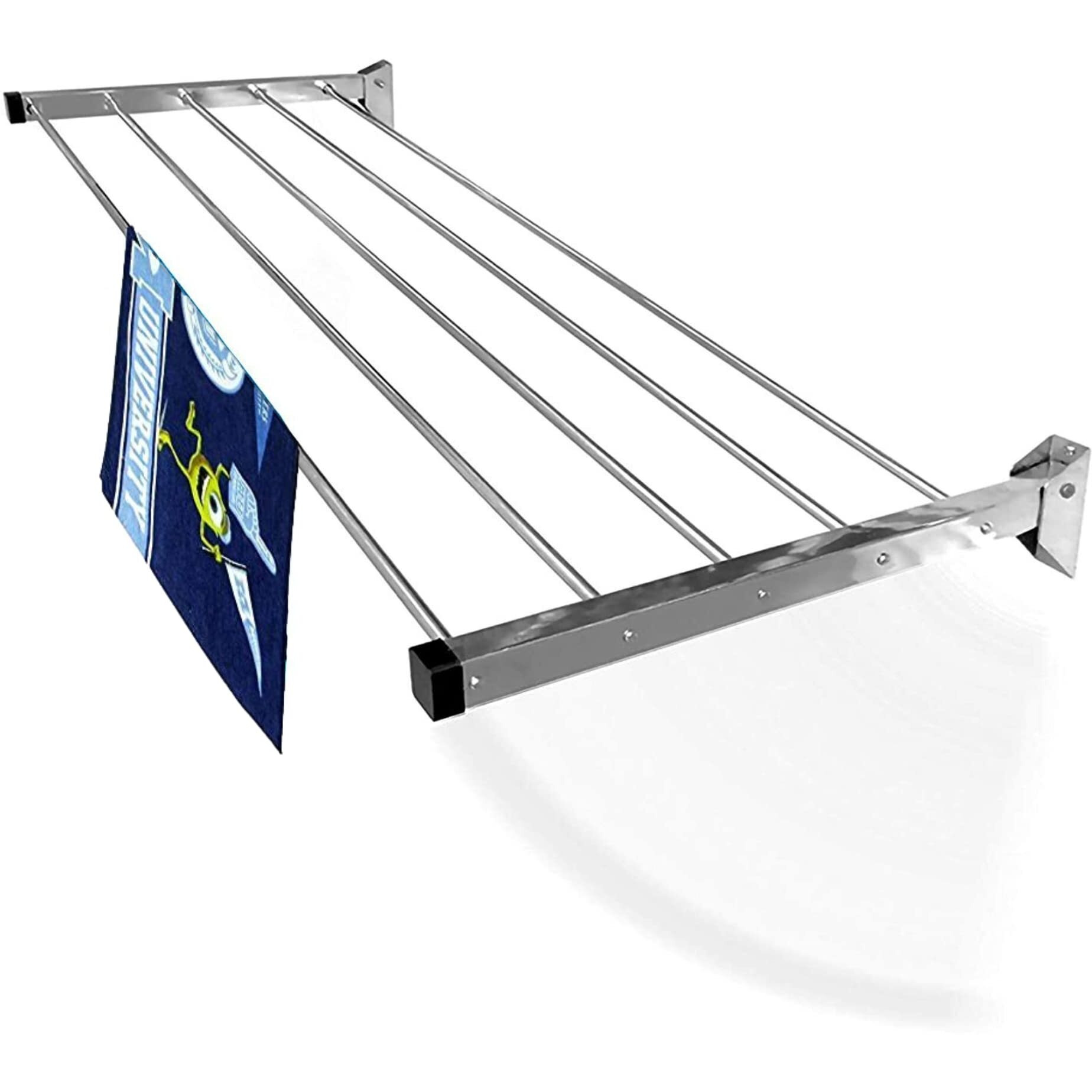 homWell Stainless Steel Heavy Duty 5 Pipe X 3 Feet Wall Mounted Foldable Cloth Drying Stand for Balcony | Cloth Drying Stand