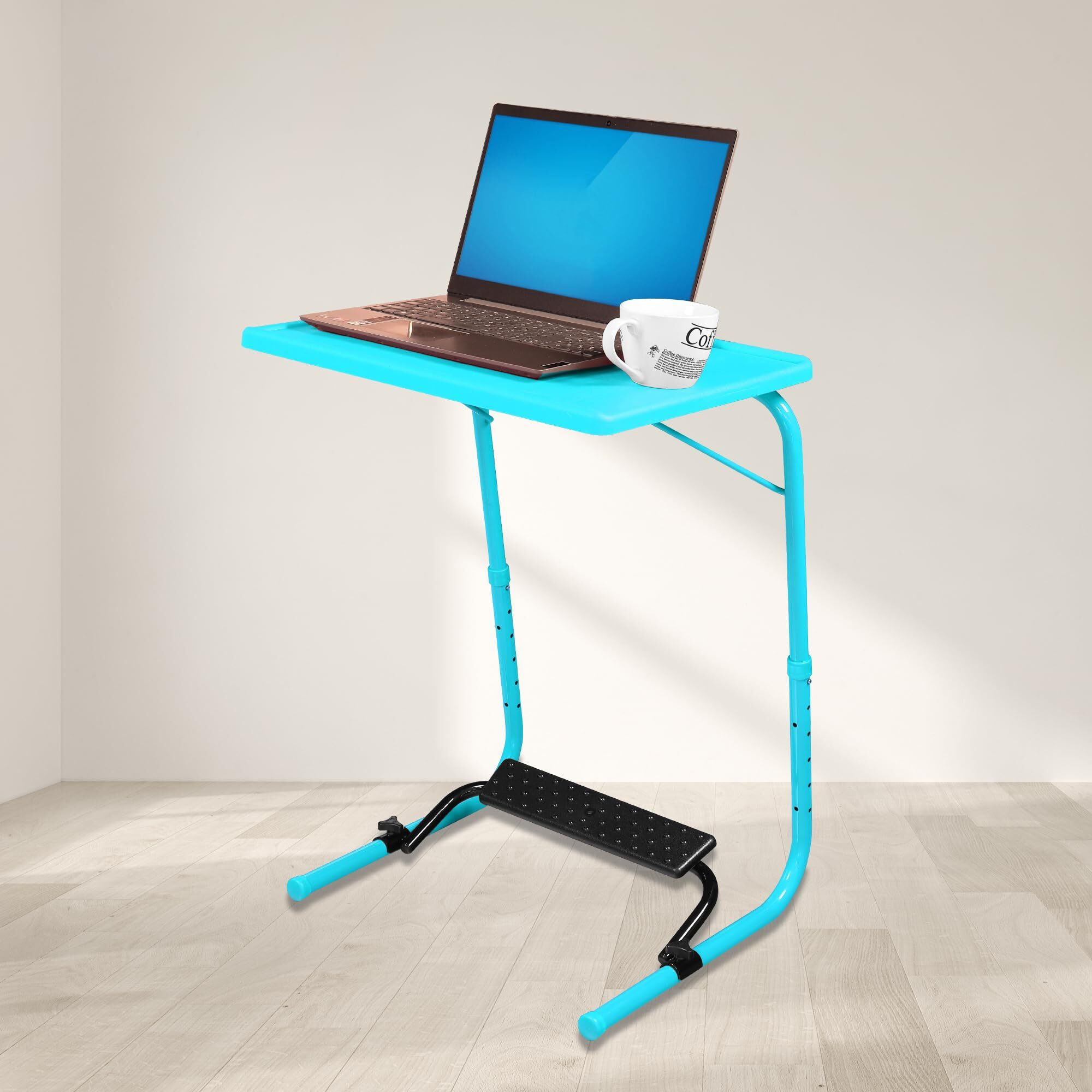 TABLE MAGIC - Laptop Table mat Finish, Lapdesk, Utility Table, Multipurpose Table, Table with footrest, Height Adjustable Table, Work at Home Table, Study Table (TM Footrest- Aqua Blue, Large)