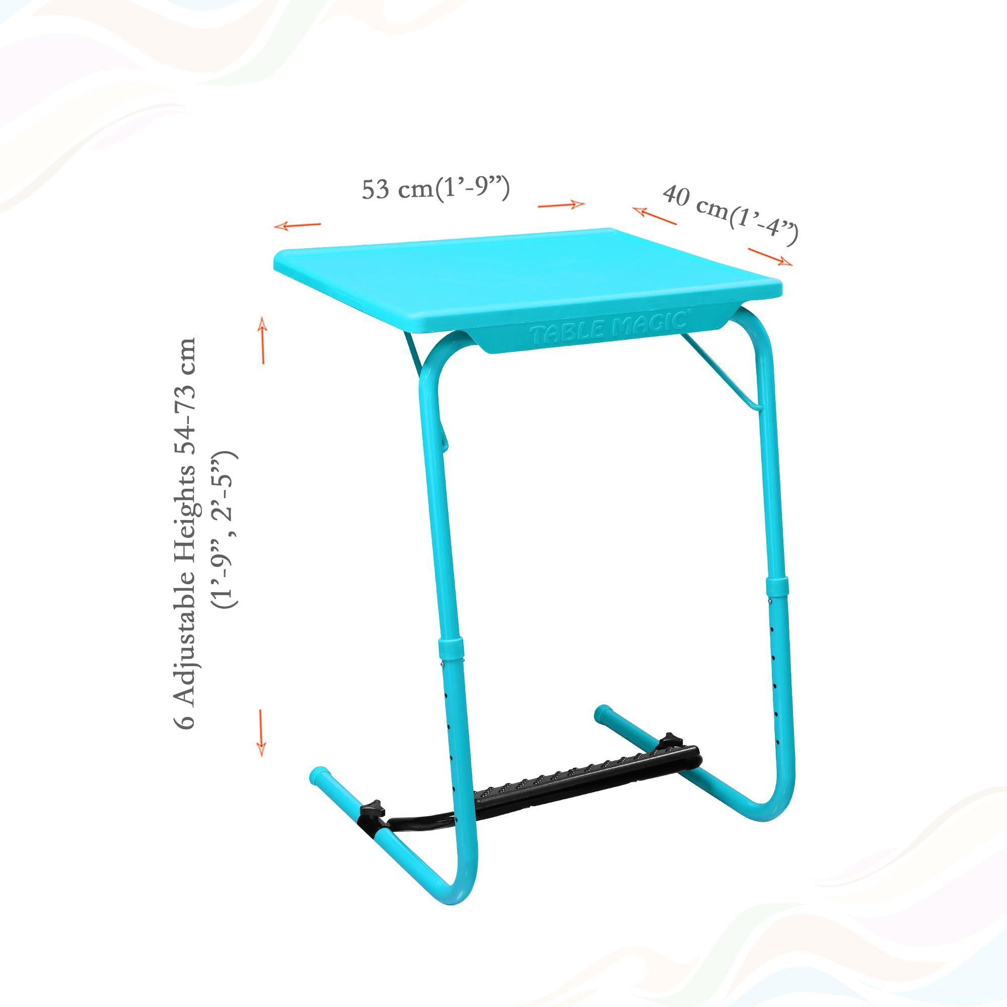 TABLE MAGIC - Laptop Table mat Finish, Lapdesk, Utility Table, Multipurpose Table, Table with footrest, Height Adjustable Table, Work at Home Table, Study Table (TM Footrest- Aqua Blue, Large)