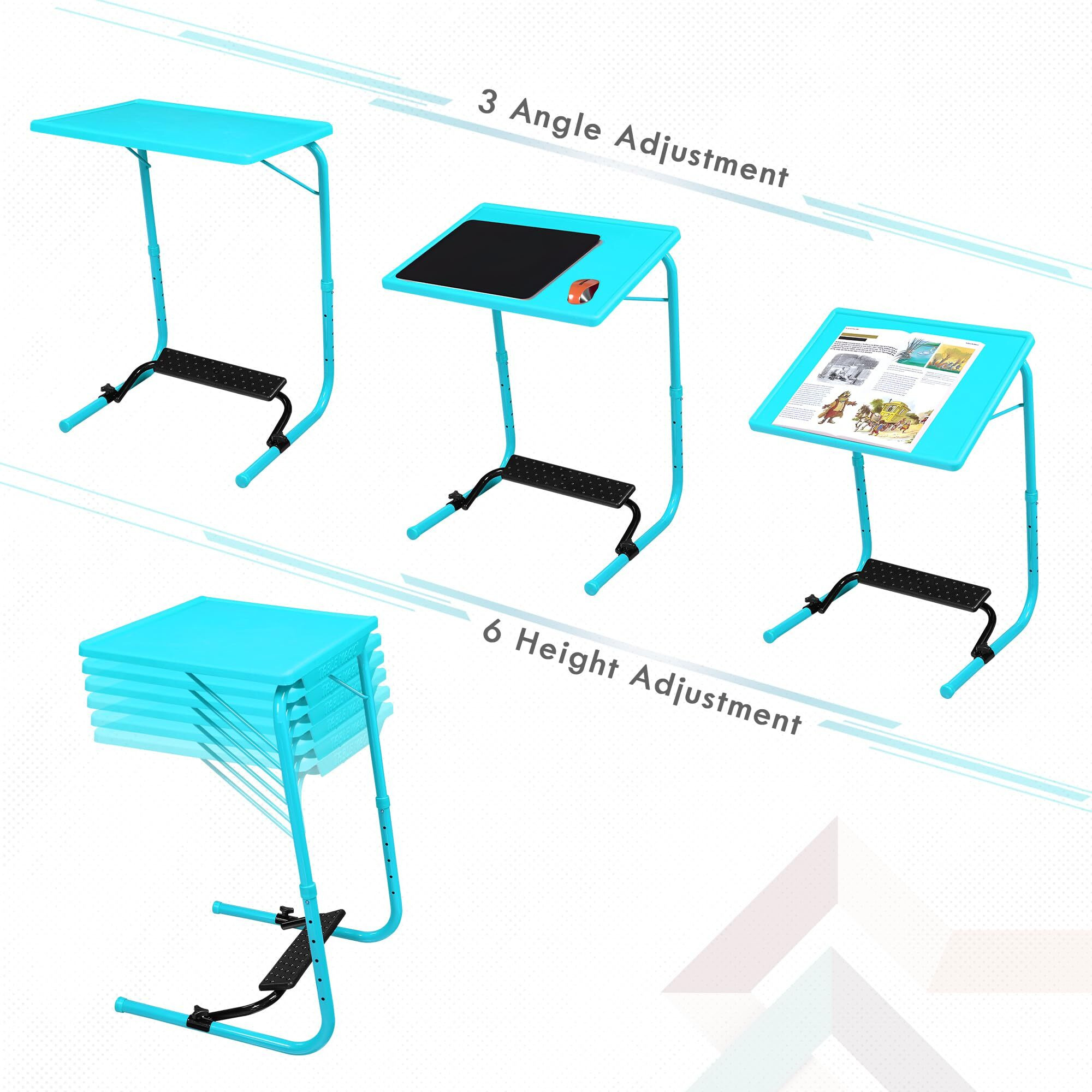 TABLE MAGIC - Laptop Table mat Finish, Lapdesk, Utility Table, Multipurpose Table, Table with footrest, Height Adjustable Table, Work at Home Table, Study Table (TM Footrest- Aqua Blue, Large)