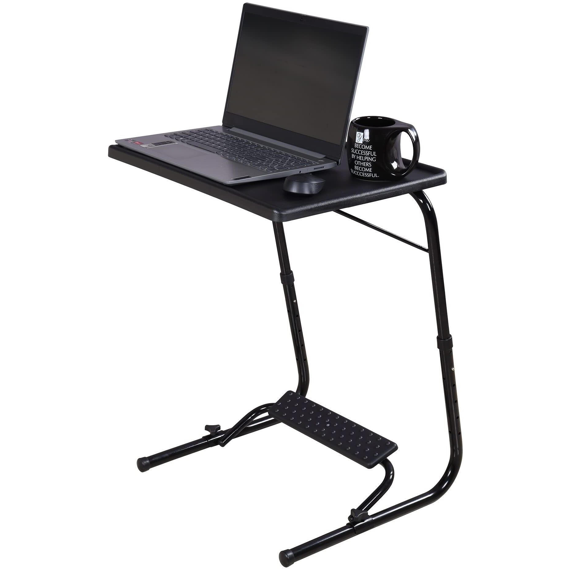 TABLE MAGIC Alloy Steel - Laptop Table Mat Finish, Lapdesk, Utility Table, Multipurpose Table, Table With Footrest, Height Adjustable Table, Work At Home Table, Study Table (Tm Footrest-Black, Large)
