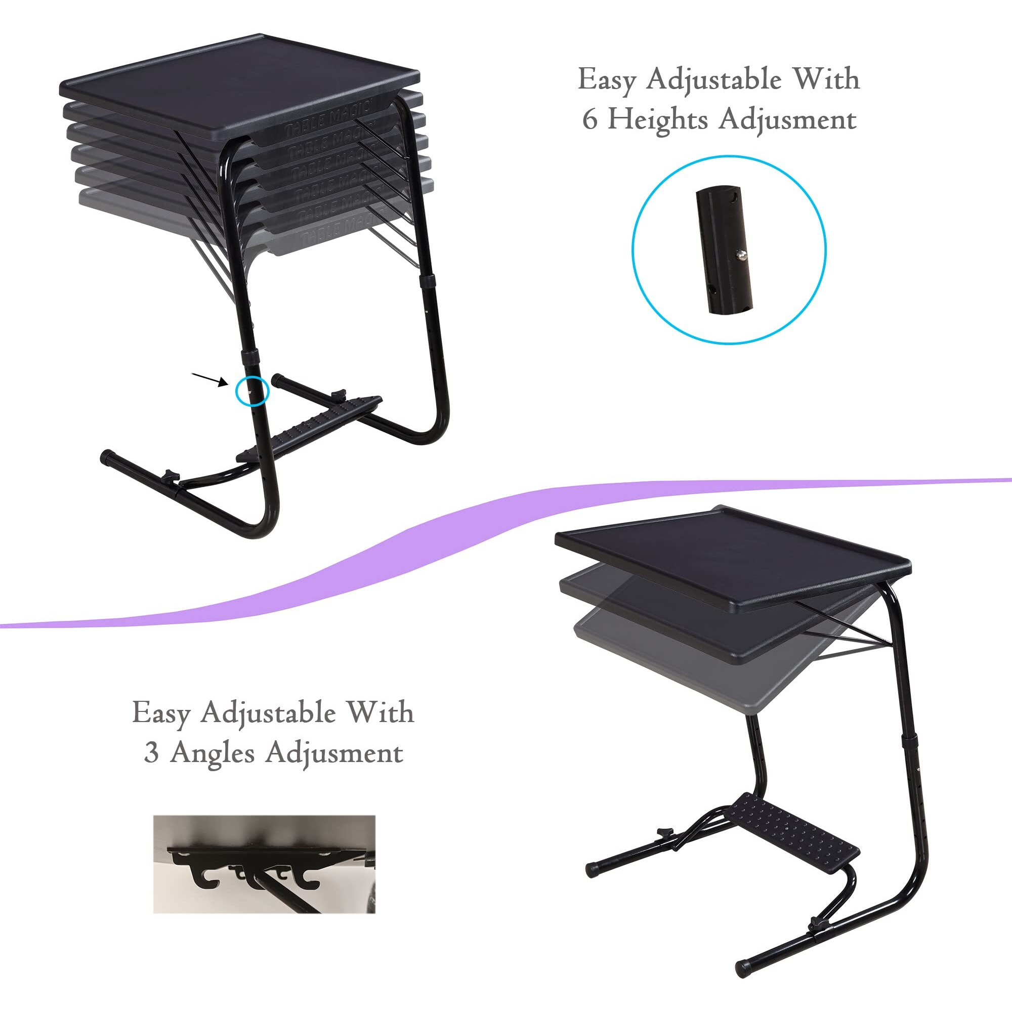 TABLE MAGIC Alloy Steel - Laptop Table Mat Finish, Lapdesk, Utility Table, Multipurpose Table, Table With Footrest, Height Adjustable Table, Work At Home Table, Study Table (Tm Footrest-Black, Large)