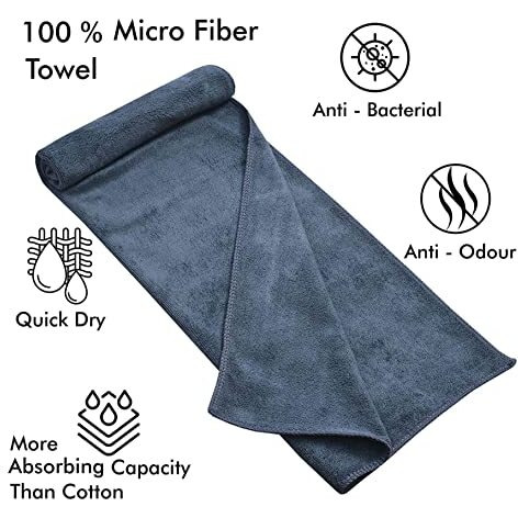 Yellow Weaves Super Soft Microfiber Hand Towels, Gym & Workout Towels 400 GSM, Pack of 2, Grey