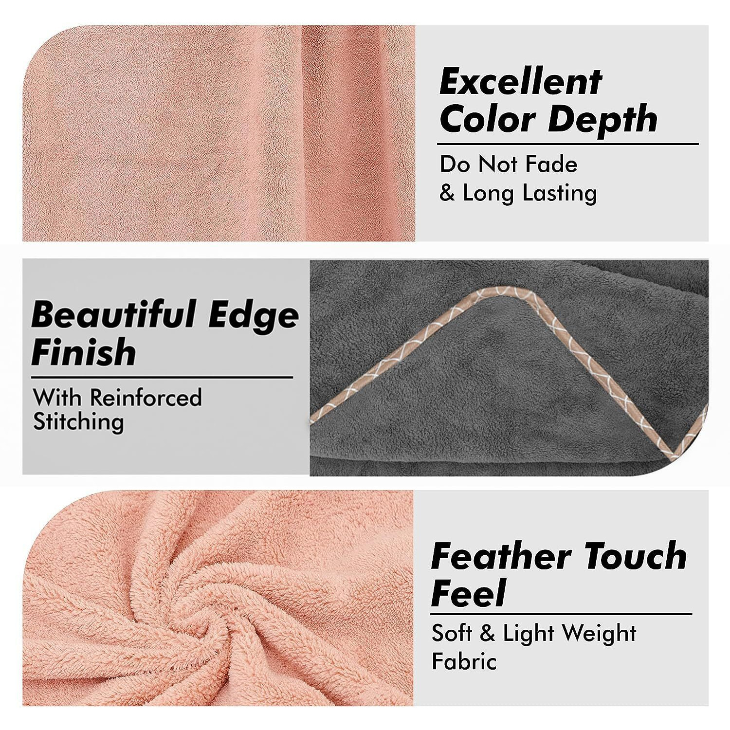 UrbanLeaf Microfiber Large Bath Towel | Quick Dry Super Absorbent - Bath Towel for Men and Women | Grey & Peach | Towel for Bath, Travel, Gym, Beach, Pool, and Yoga (70 X 140 CMs)