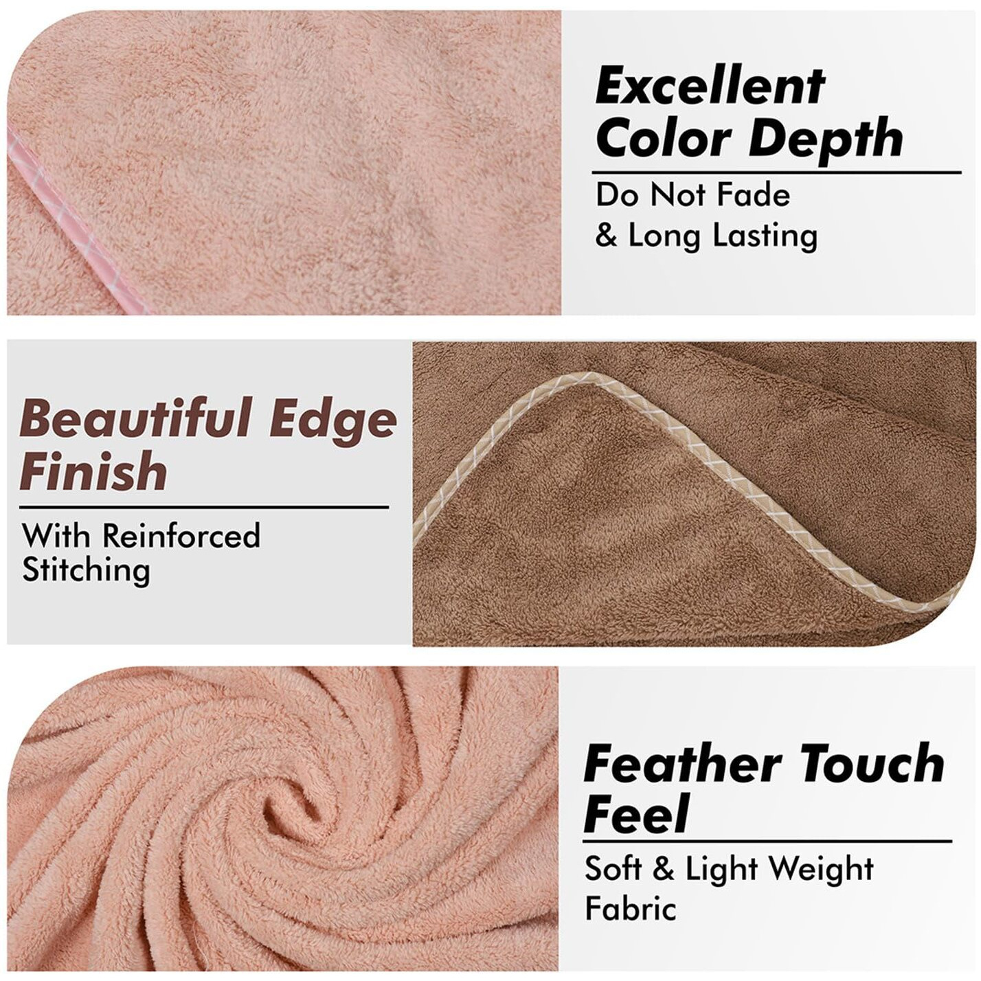 UrbanLeaf Microfiber Large Bath Towel | Quick Dry Super Absorbent - Bath Towel for Men and Women | Brown & Peach | Towel for Bath, Travel, Gym, Beach, Pool, and Yoga (70 X 140 CMs)