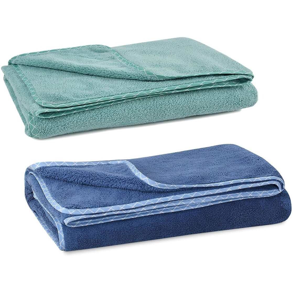 UrbanLeaf Microfiber Large Bath Towel | Quick Dry Super Absorbent - Bath Towel for Men and Women | Navy Blue & Green | Towel for Bath, Travel, Gym, Beach, Pool, and Yoga (70 X 140 CMs)