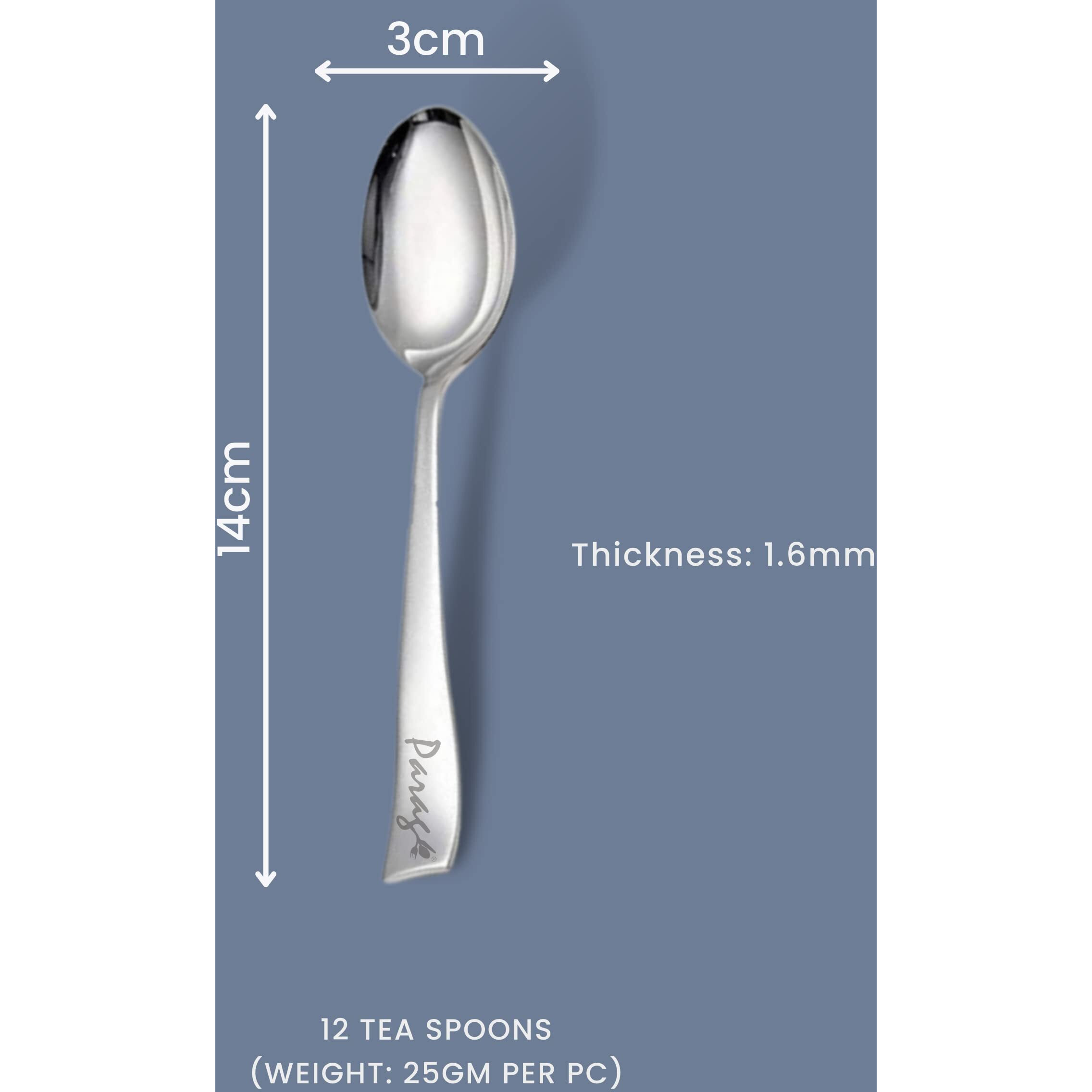 Parage 12 Pieces Stainless Steel Tea Spoon Set for Tea, Coffee, Sugar, Condiments & Spices, 14.5cm, Small Spoons (Round edges)