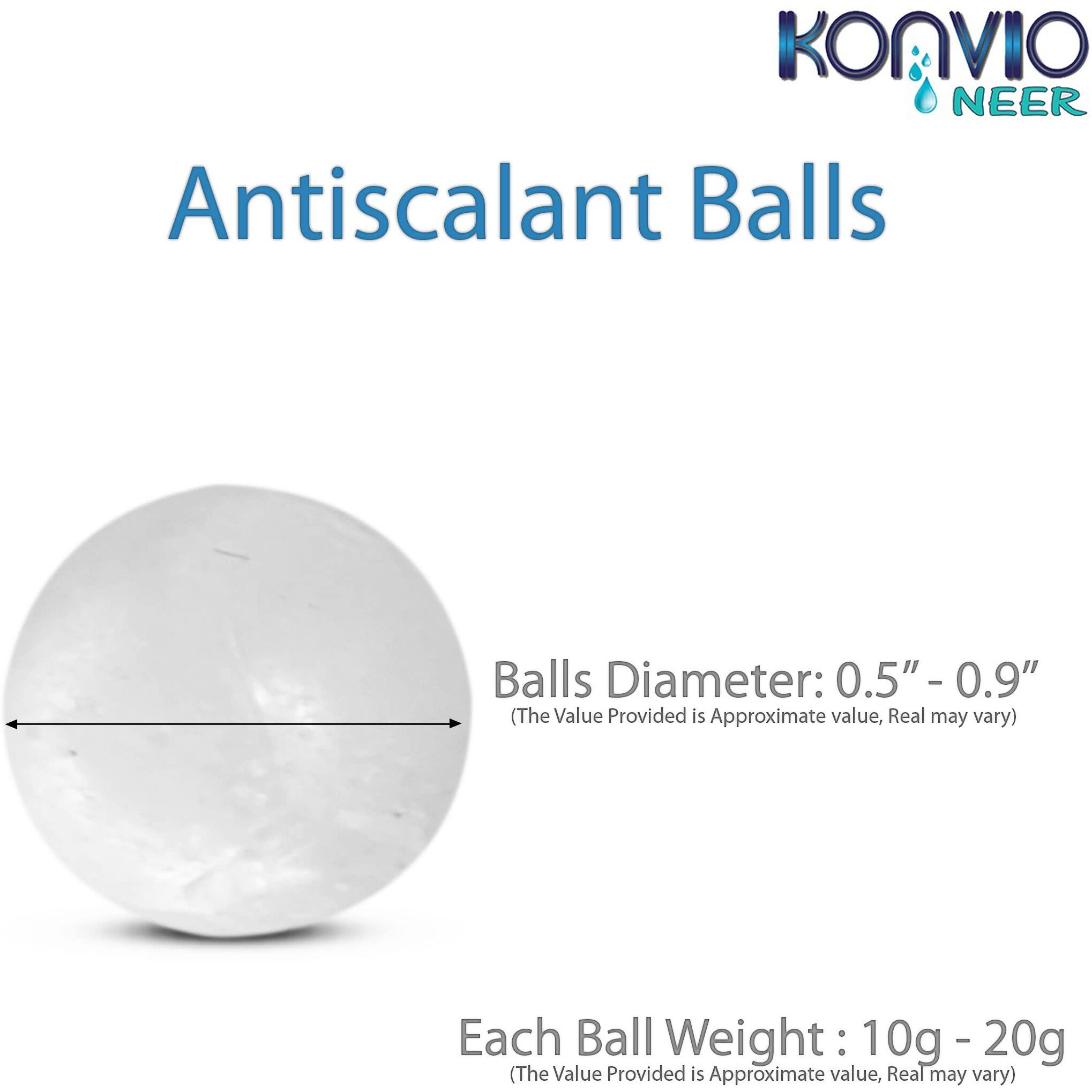Konvio Neer Antiscalant Solid Balls for RO Water Purifiers to Convert Hard Water into Soft Water (100 pcs)