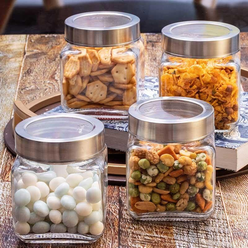 Vency Piramal Glass Round 500ml Transparent Glass Jars & Containers for Kitchen Pantry, Snacks, Masala, Pickles, Dry Fruits, Coffee Beans Storage with Black Plastic Lid (500ml, Set Of 6)