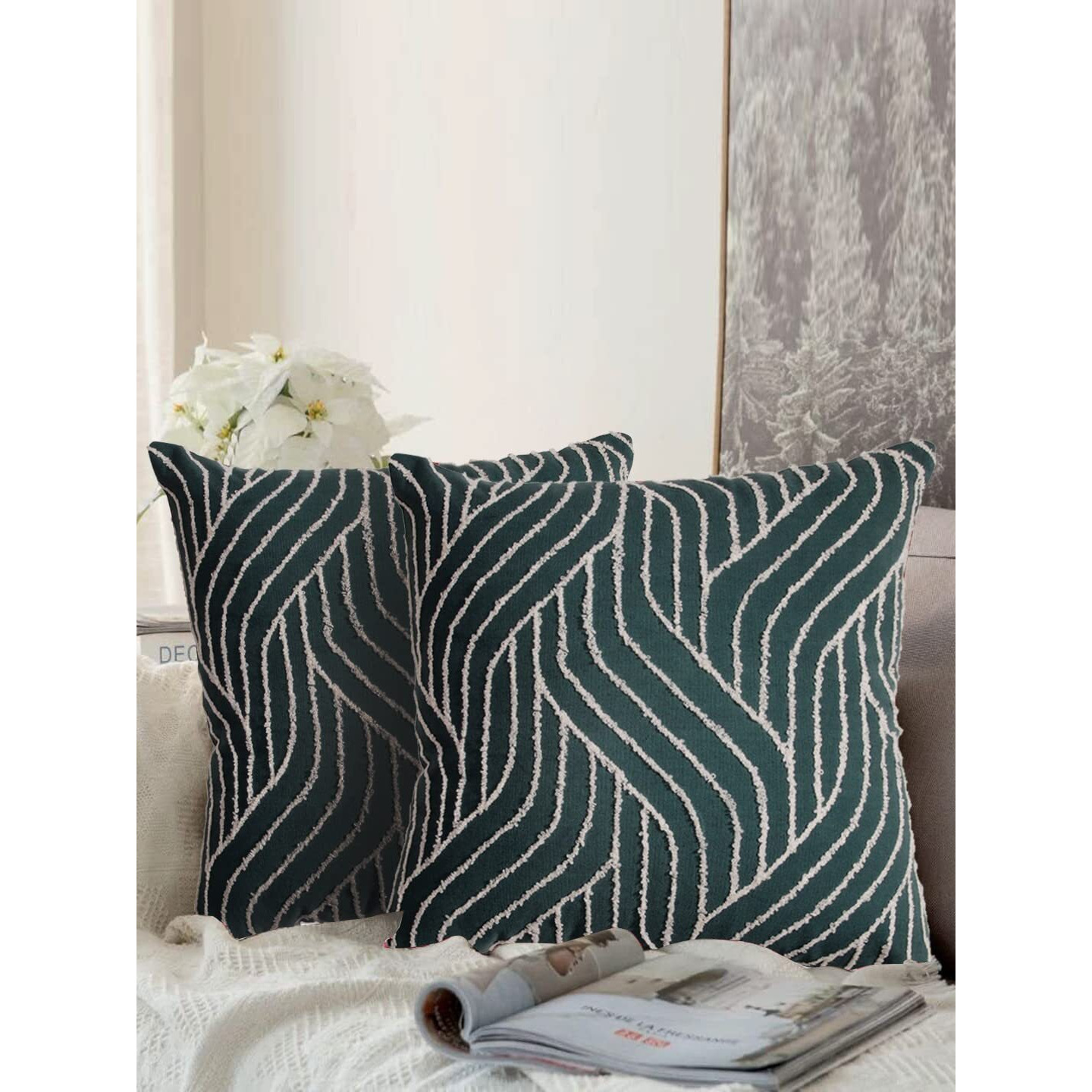 aRDENMEAD Set Of 5 Decorative Cottonthrow/Pillow Cushion Covers With Terry Embroidery. Cotton Cushion Cover Set For You Sofa,Living Room (16 X 16 Inches | 40 X 40 Cm, Yellow), 210 TC