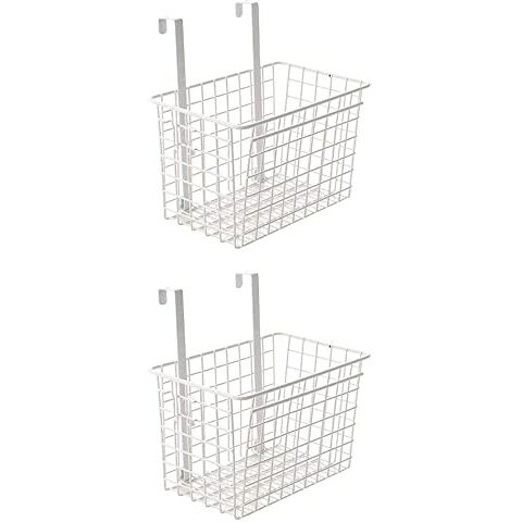 Styleys Multifunctional Storage Basket Kitchen Storage Rack Over The Cabinet Door Wire Storage Basket, S11102 (White, 2)