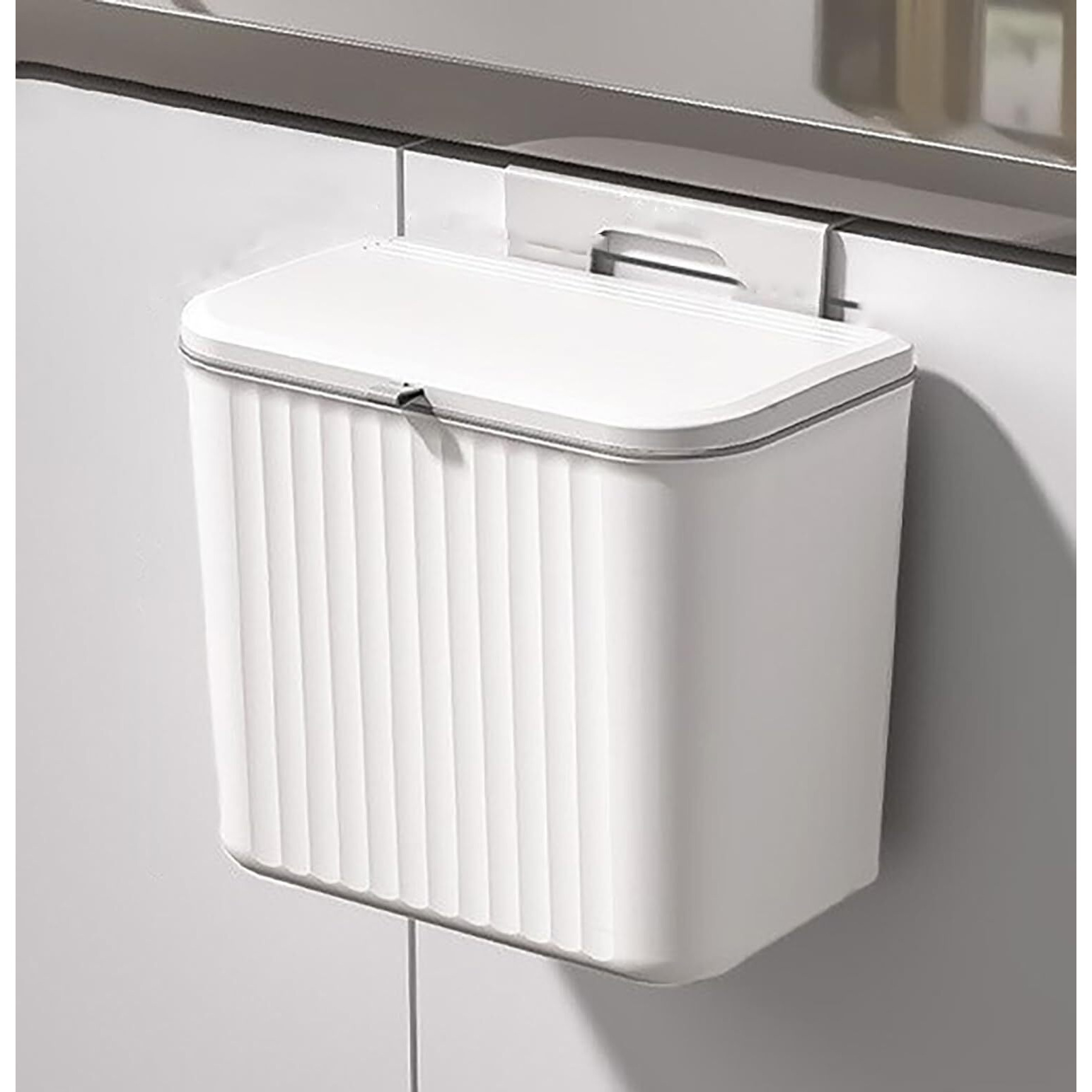 House of Quirk Plastic Hanging Kitchen Trash Can With Lid, Double-Sided Open Lid Design, Kitchen Trash Can, Kitchen Cabinet Door Hanging Wall Storage Bucket (7 Litre, White)