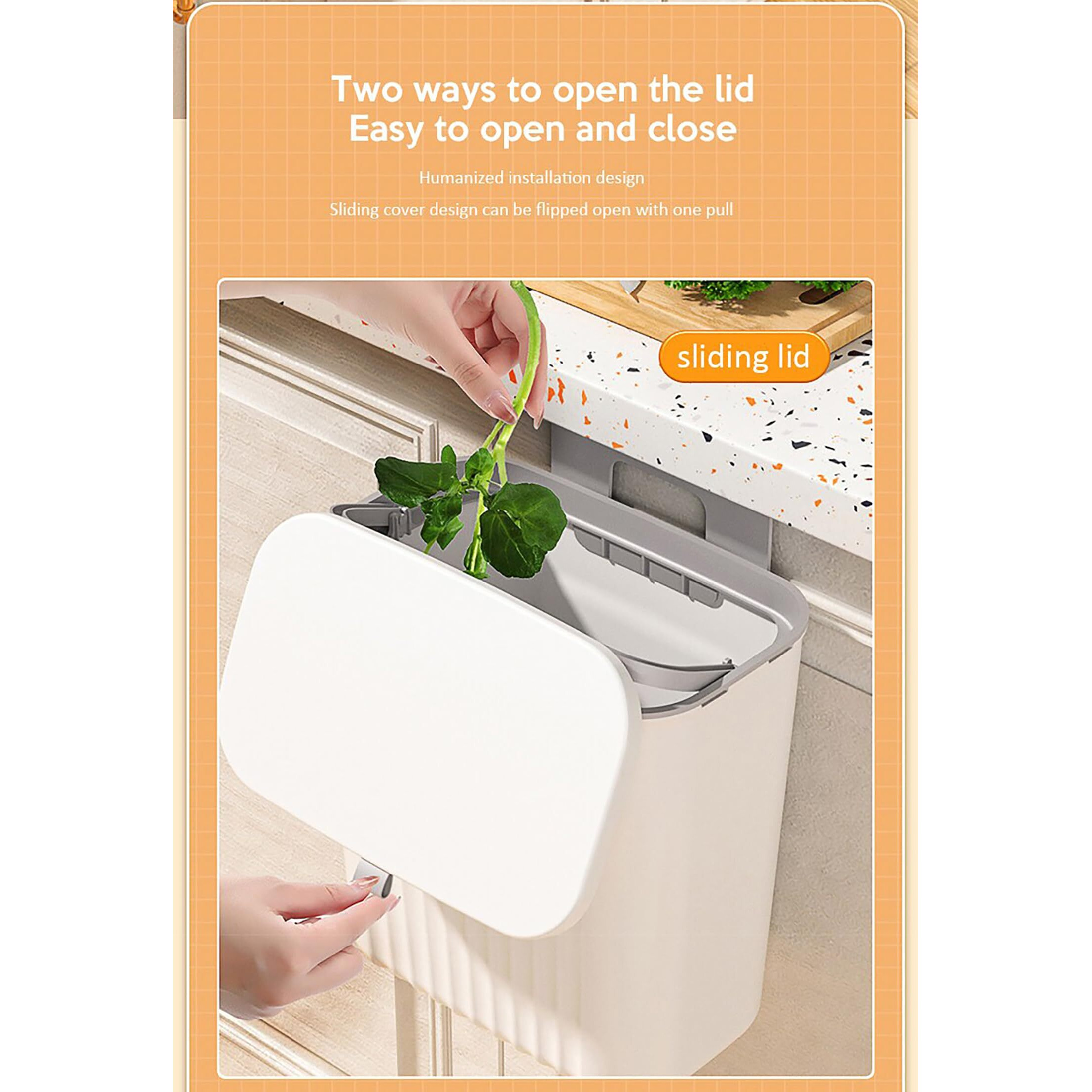 House of Quirk Plastic Hanging Kitchen Trash Can With Lid, Double-Sided Open Lid Design, Kitchen Trash Can, Kitchen Cabinet Door Hanging Wall Storage Bucket (7 Litre, White)