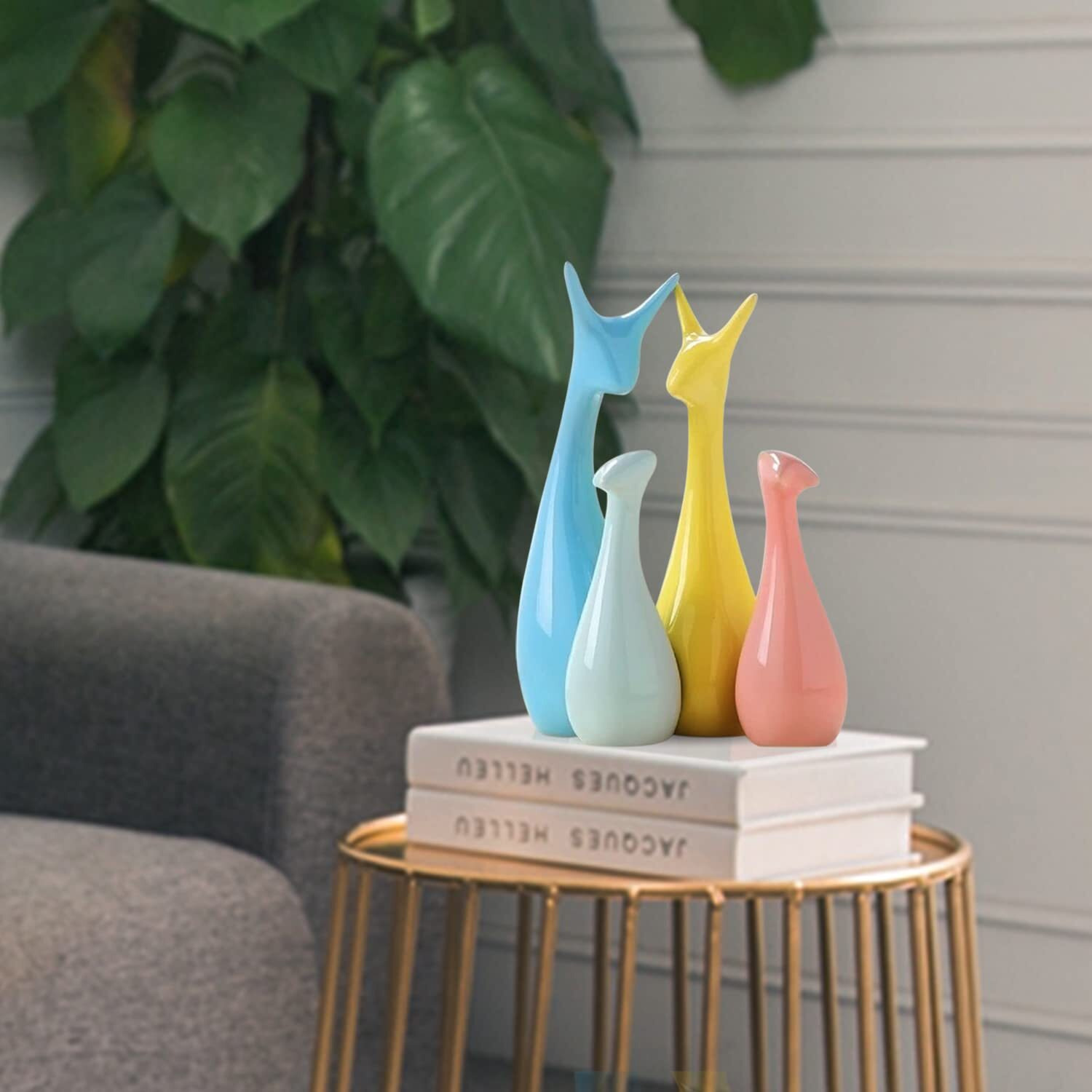 Xtore Home Decor Lucky Deer Family Statue Piano Finish Ceramic Figures - (Set of 4, Multicolor)
