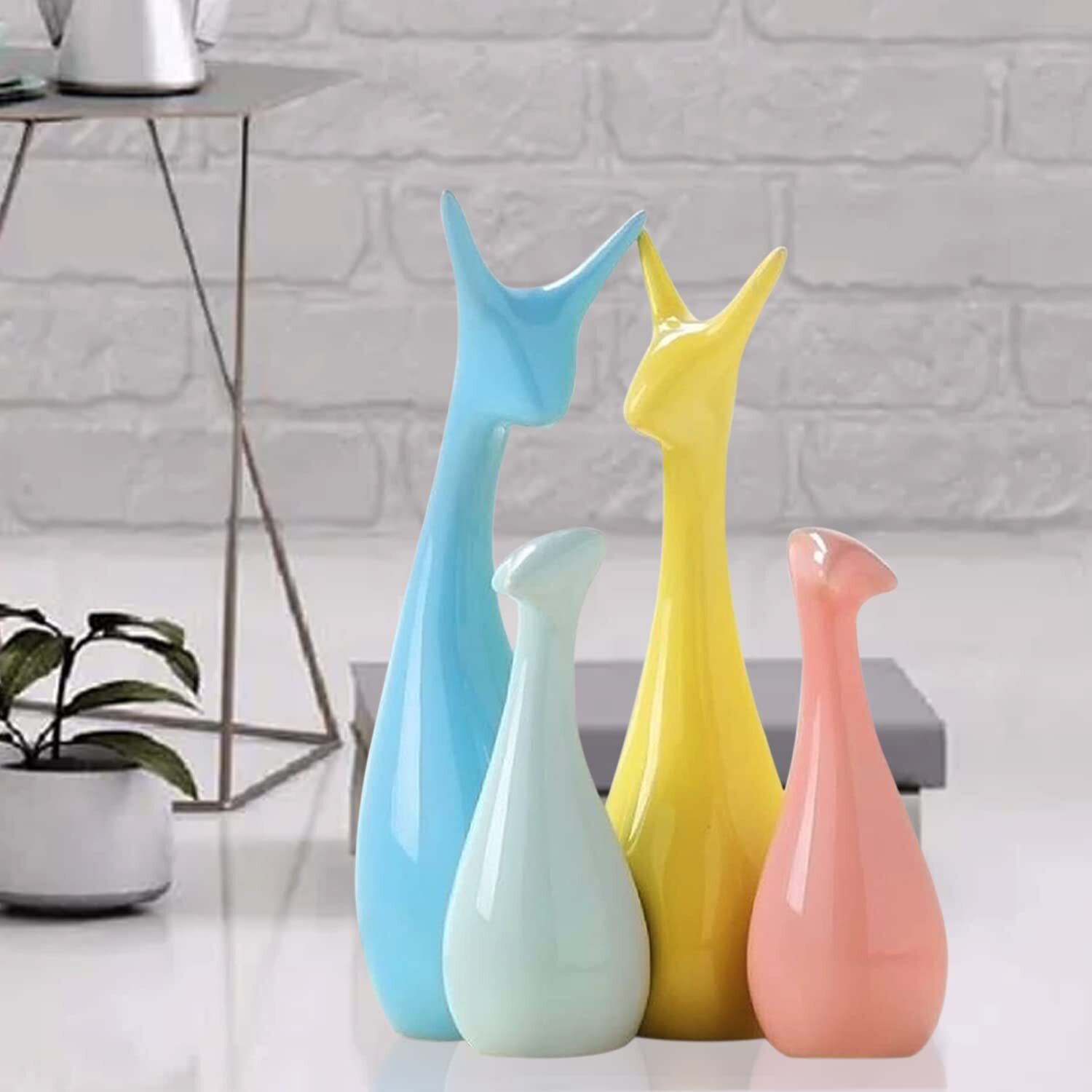 Xtore Home Decor Lucky Deer Family Statue Piano Finish Ceramic Figures - (Set of 4, Multicolor)