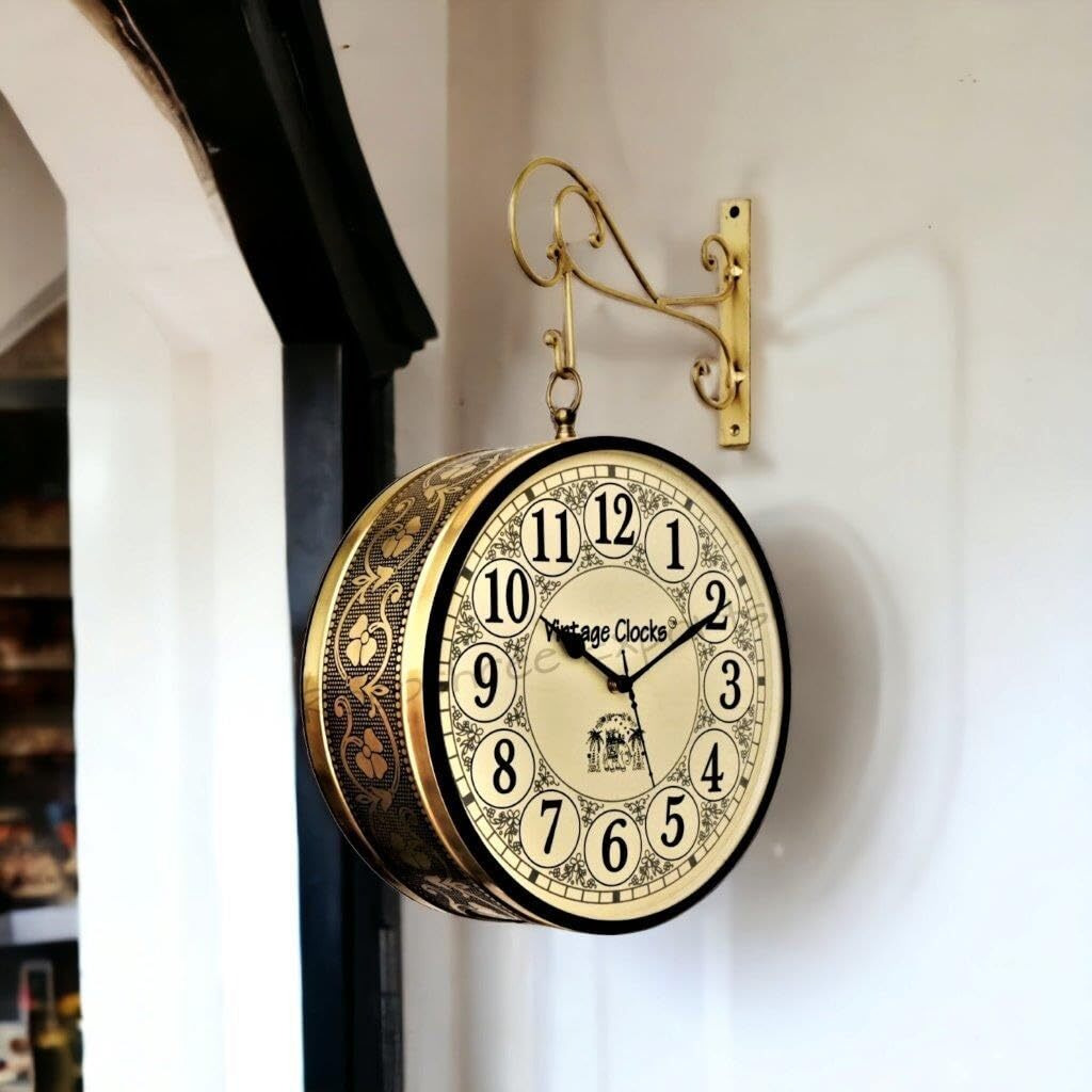 Vintage Clock Handcrafted Double Side Clock / 12 Inch/Brass Finish/Vc-65090 - Analog