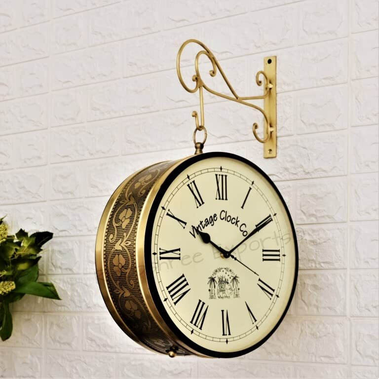 Vintage Clock Handcrafted Double Side Clock / 12 Inch/Brass Finish/Vc-65090 - Analog