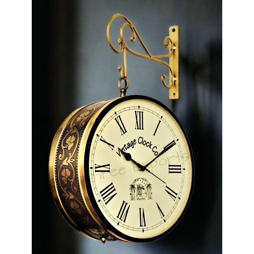 Vintage Clock Handcrafted Double Side Clock / 12 Inch/Brass Finish/Vc-65090 - Analog