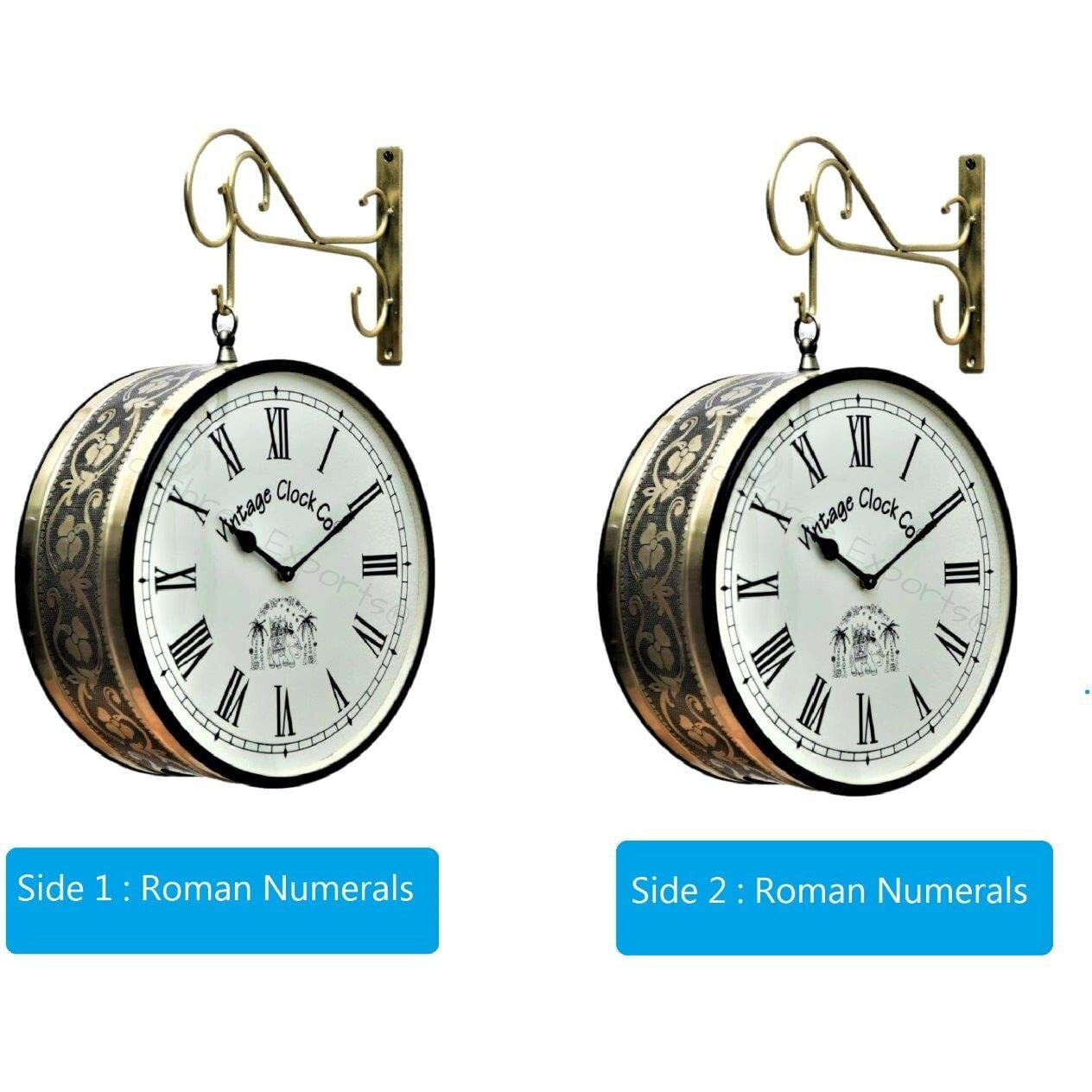 Vintage Clock Handcrafted Double Side Clock / 12 Inch/Brass Finish/Vc-65090 - Analog