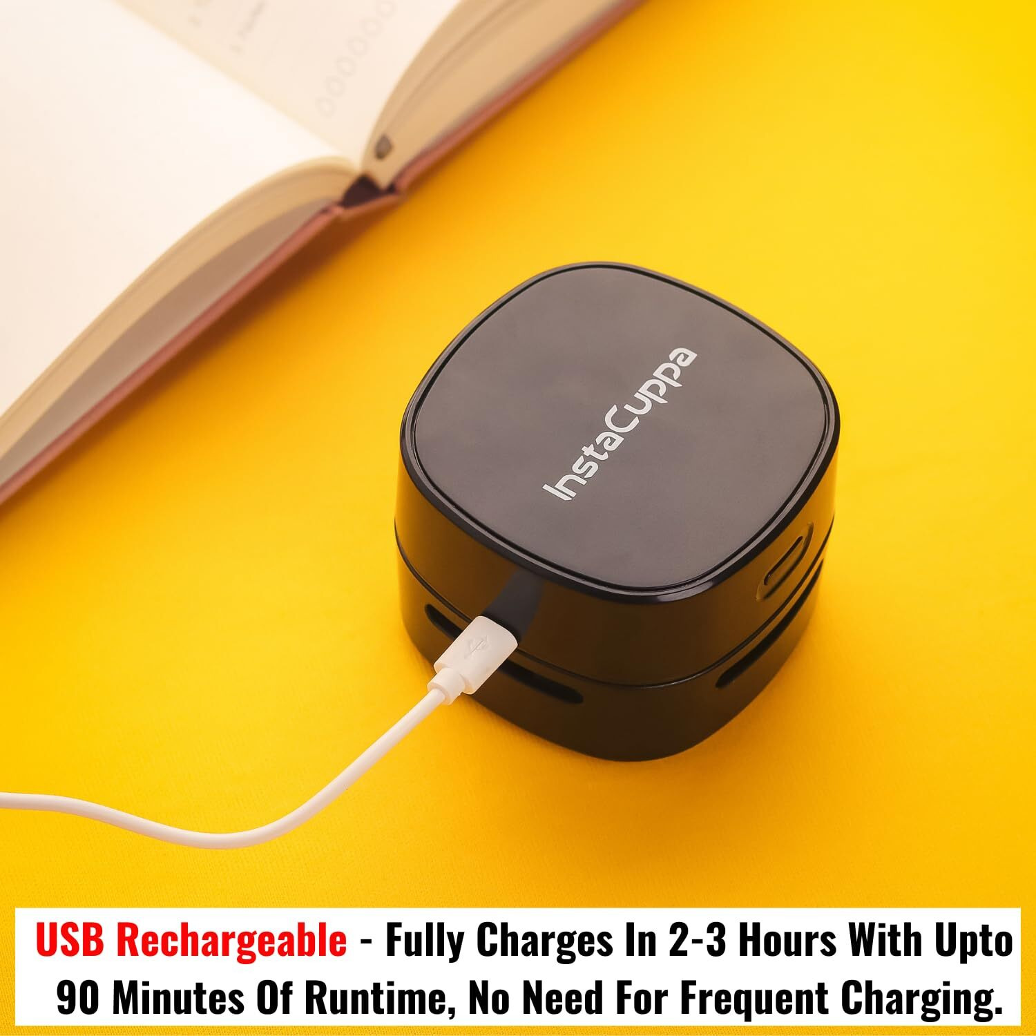 InstaCuppa Mini Portable Desktop Vacuum Cleaner, USB Rechargeable, Usage Time Upto 2 Hours, Cordless Sweeper for Cleaning Desktop, Pantry, Paper Shavings, Crumbs, Keyboard Dust, Nails & Pet Hair