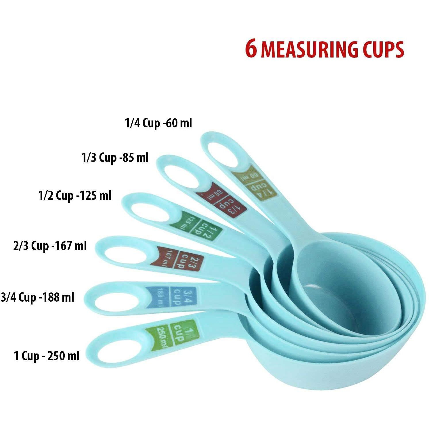 INOVERA (LABEL) Plastic 12 Piece Measuring Cups and Spoons for Kitchen Cake Baking and Cooking Teaspoon Tablespoon Spoon Accessories Tools Set (Sky Blue - Pack of 2)