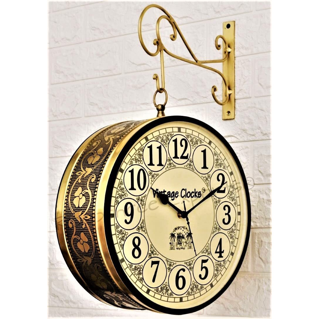 Vintage Clock Handcrafted Double Side Clock / 10 Inch/Brass Finish/Vc-65090 - Analog