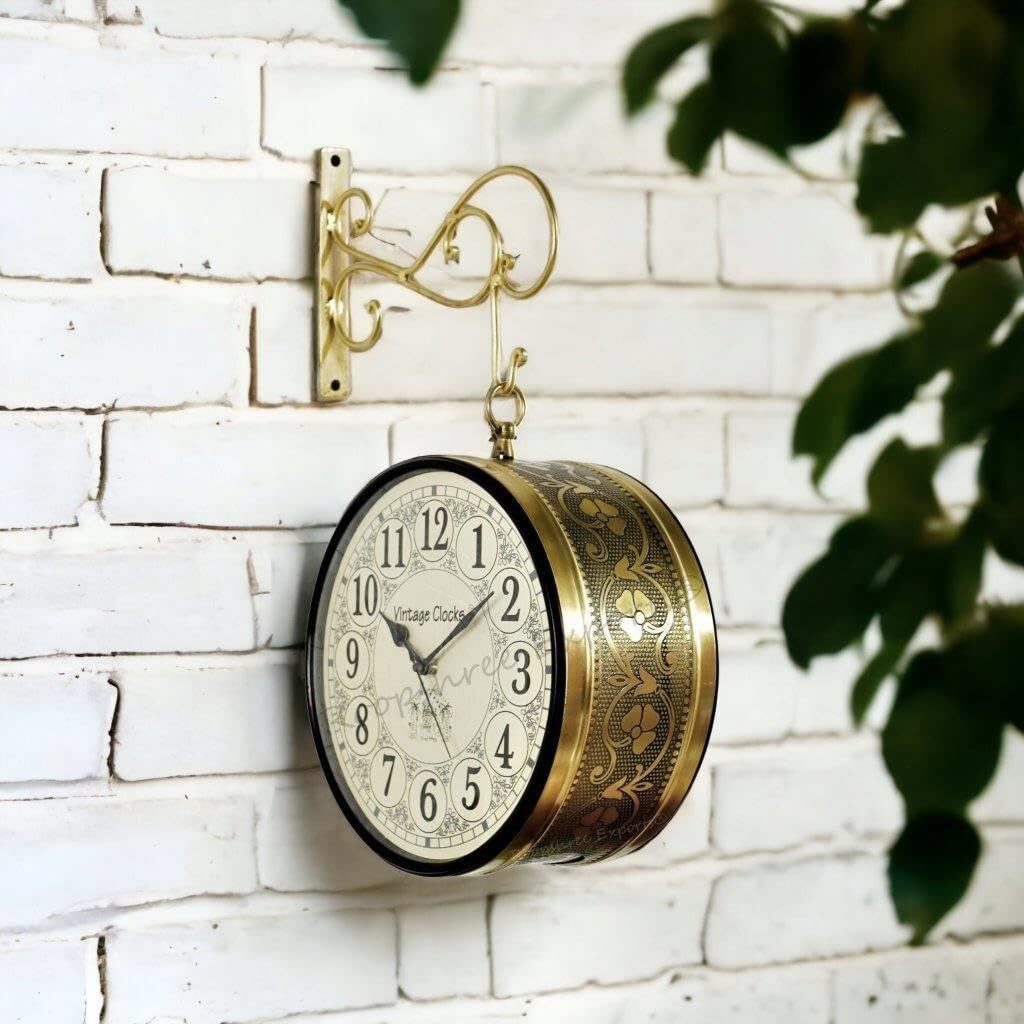 Vintage Clock Handcrafted Double Side Clock / 10 Inch/Brass Finish/Vc-65090 - Analog