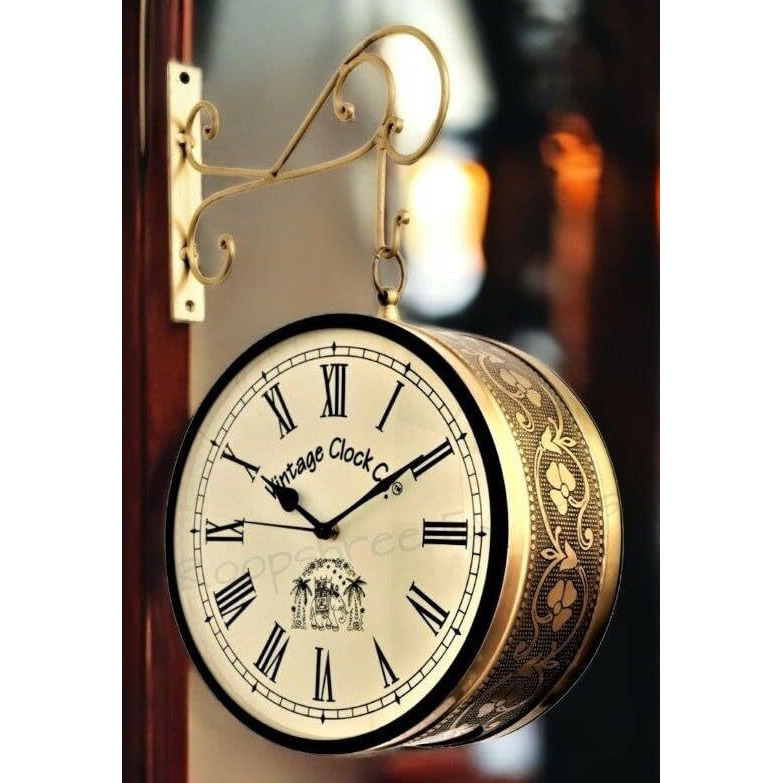 Vintage Clock Handcrafted Double Side Clock / 10 Inch/Brass Finish/Vc-65090 - Analog