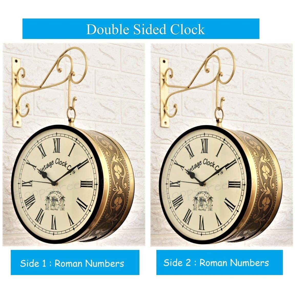 Vintage Clock Handcrafted Double Side Clock / 10 Inch/Brass Finish/Vc-65090 - Analog